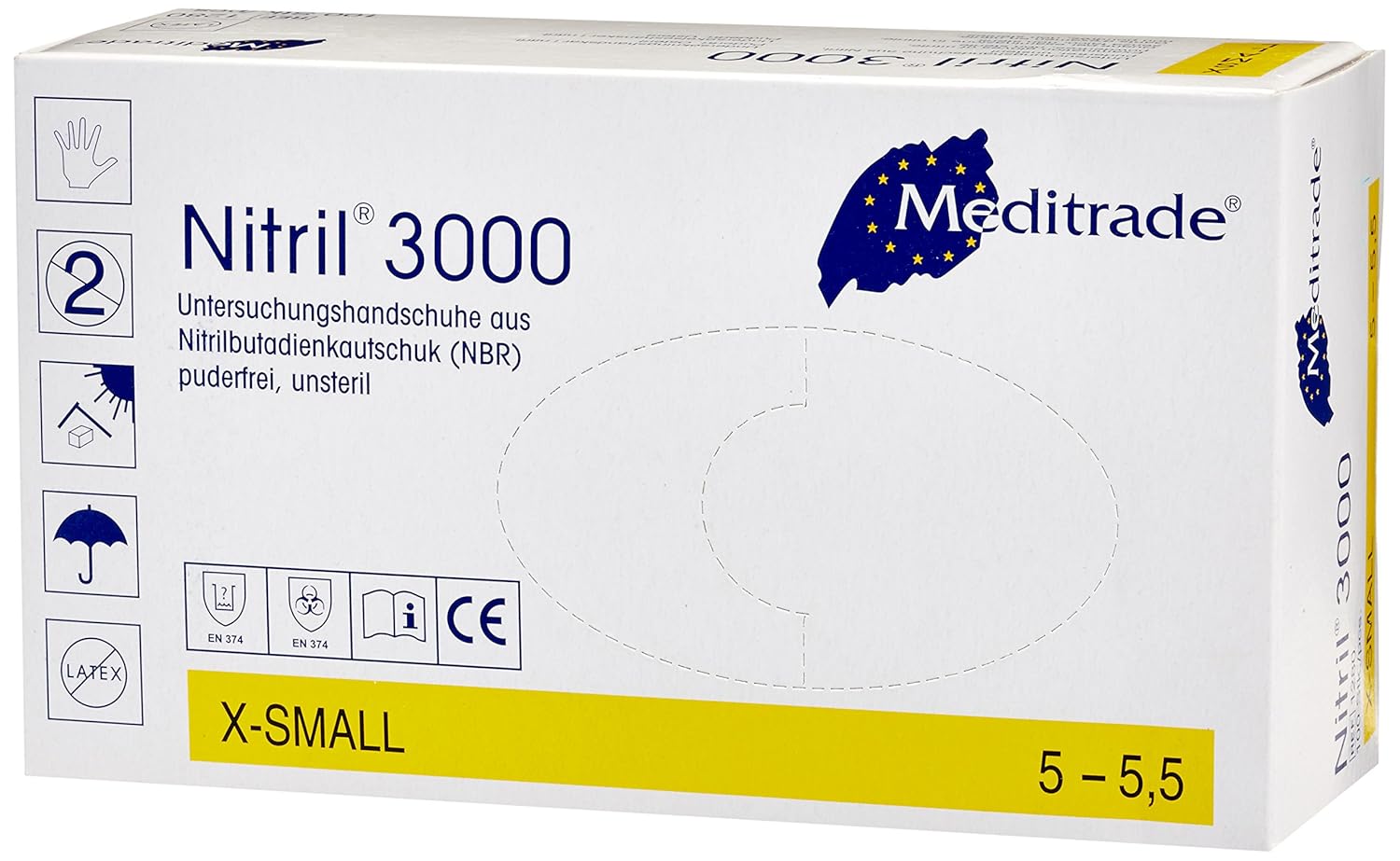 Meditrade 1280XS Nitrile 3000 Disposable Gloves Size XS Pack of 100
