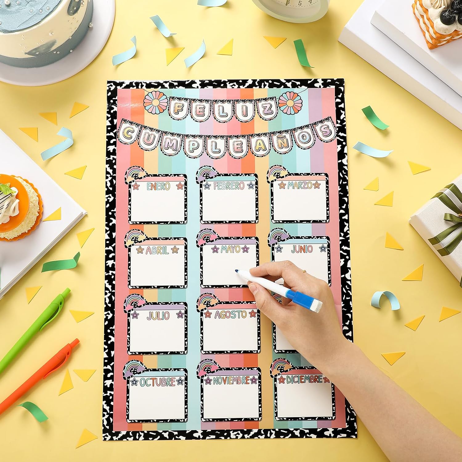 Spanish Feliz Birthday Chart Composition Notebook Classroom Decor Pastel image 3