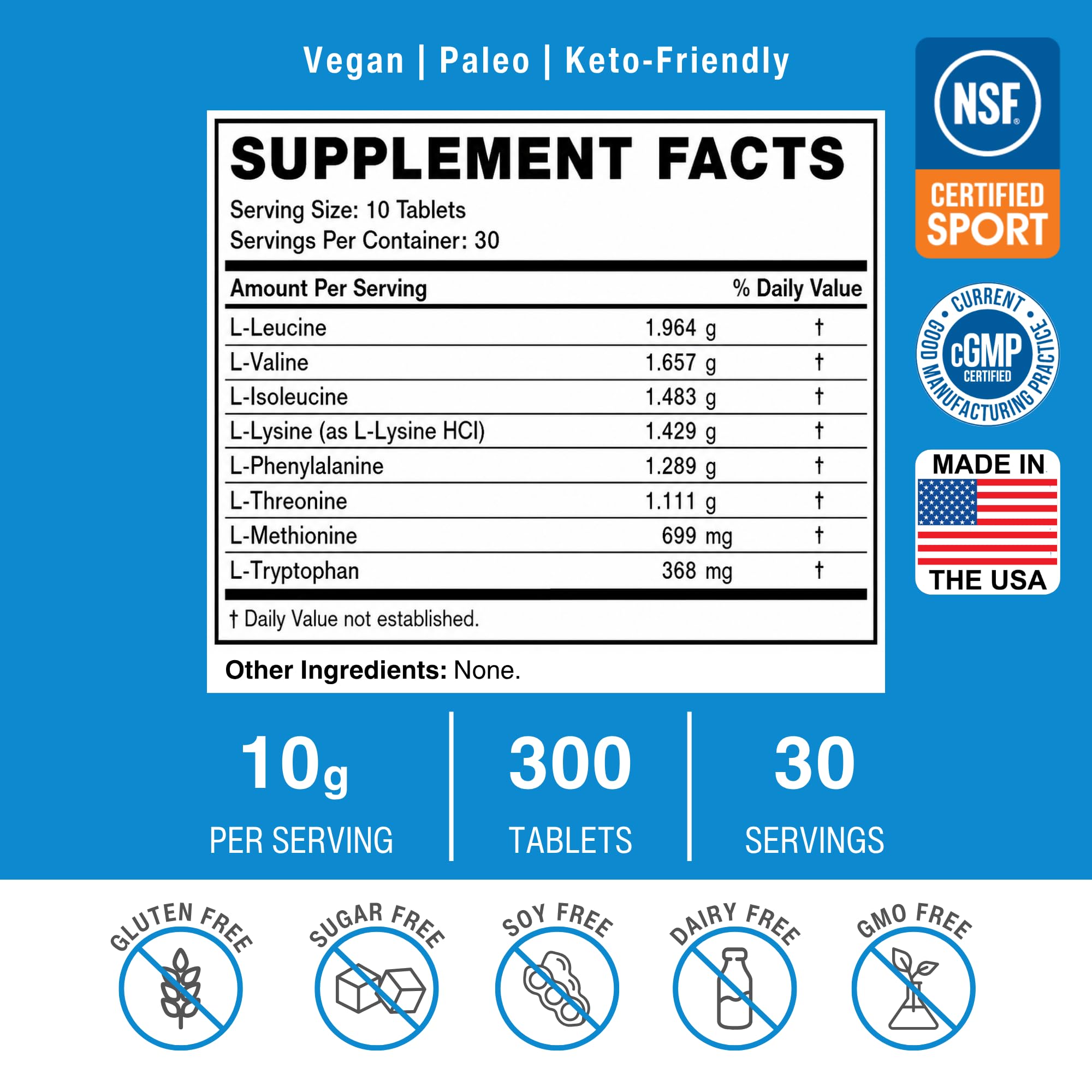 OptimalAmino | Essential Amino Acid Tablets | 300 Count — Amazon image 2