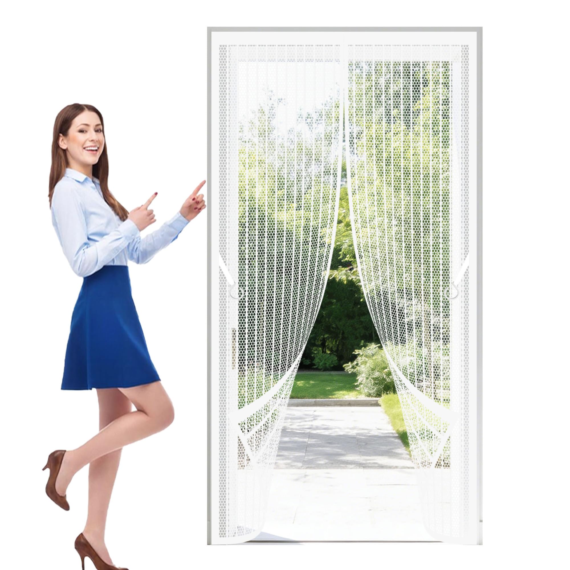 Magnetic Door Screen 113 x 263 cm Self Sealing Mosquito Screen Door Keeps Bugs Out for Home, Bedroom, Living Room, Kitchen, Patio, White