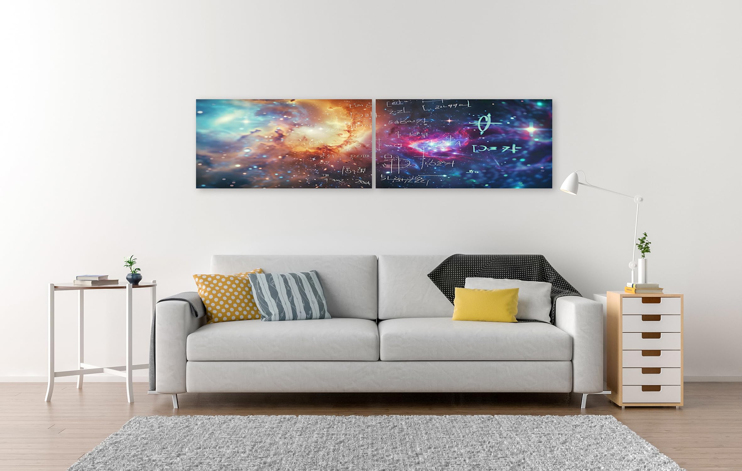 islandburner Cuadro sobre lienzo galaxia universo mural con fórmulas matemáticas y físicas: tema científico laboratorio astrofísico planetario lienzo lienzo