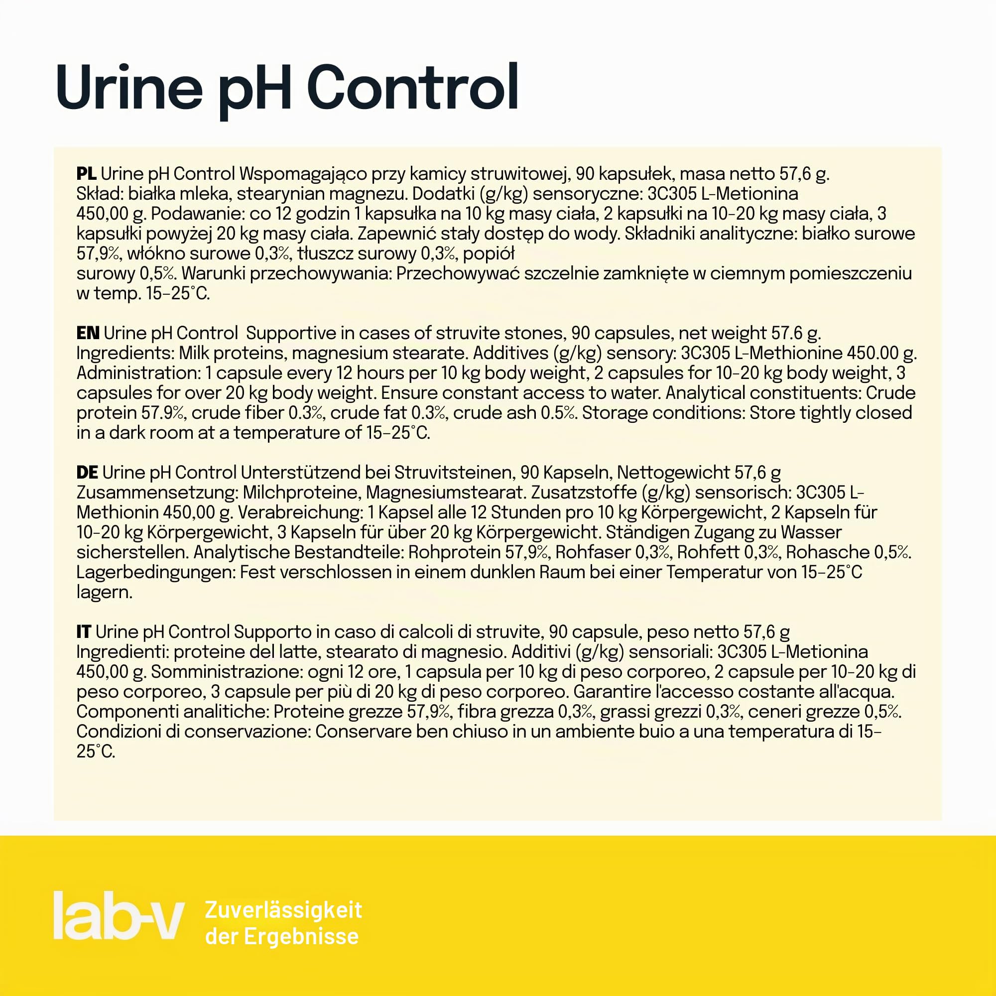 Lab-V Urine pH Control für Hunde und Katzen – Ergänzungsfuttermittel bei Struvitsteinen – 90 Kapseln – unterstützt die Harnwegsgesundheit – ohne künstliche Zusatzstoffe