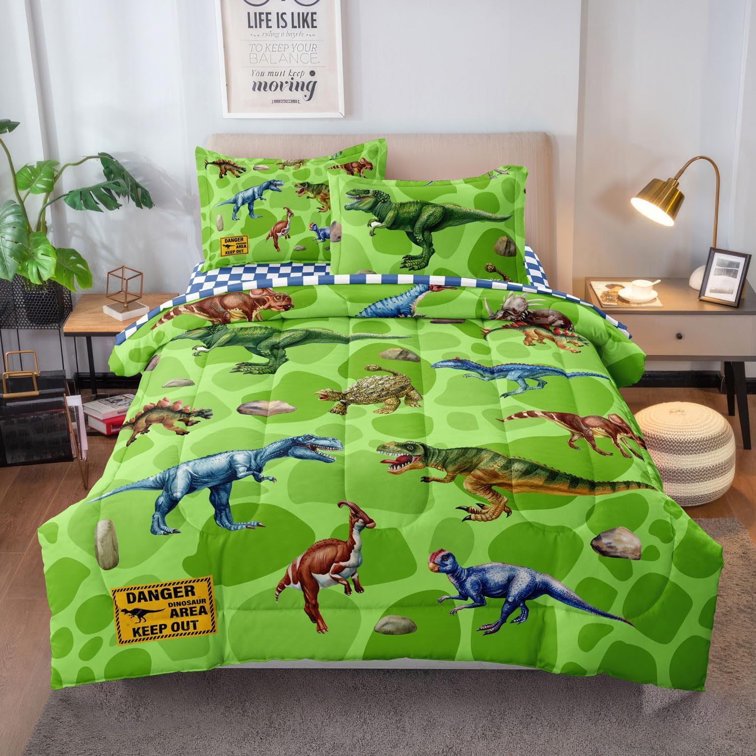 Kids Dino Comforter Set Twin Size for Boys Girls Green Dinosaur Bedding Quilt Sets 5 Pieces Bed in A Bag with Comforter Sheets Pillowcases - Image 4