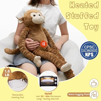 MorisMos Big Monkey Stuffed Animal Plush Toy, 23.6~35.4 Stretchable Long-Legged Monkey Toy Gift for Kid Adult, Microwavable Heating Stuffed Animal for Birthday Christmas Decor