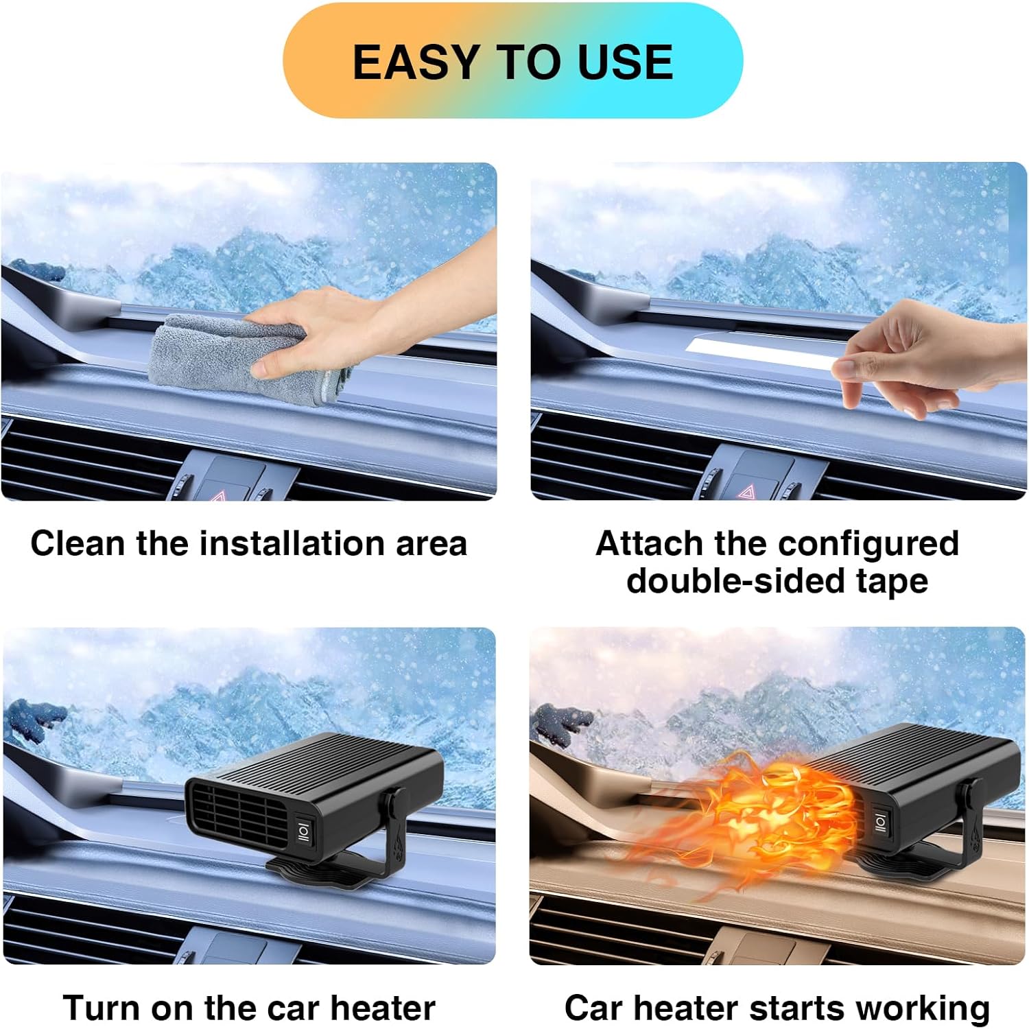 12V 150W Portable Car Heater Fast Demisting Defroster, Automobile Car Heater Can Heat Rapidly inwith Heating Cooling Air Purify, 360Degree Rotary Defroster Portable Car Heater (FF-14)