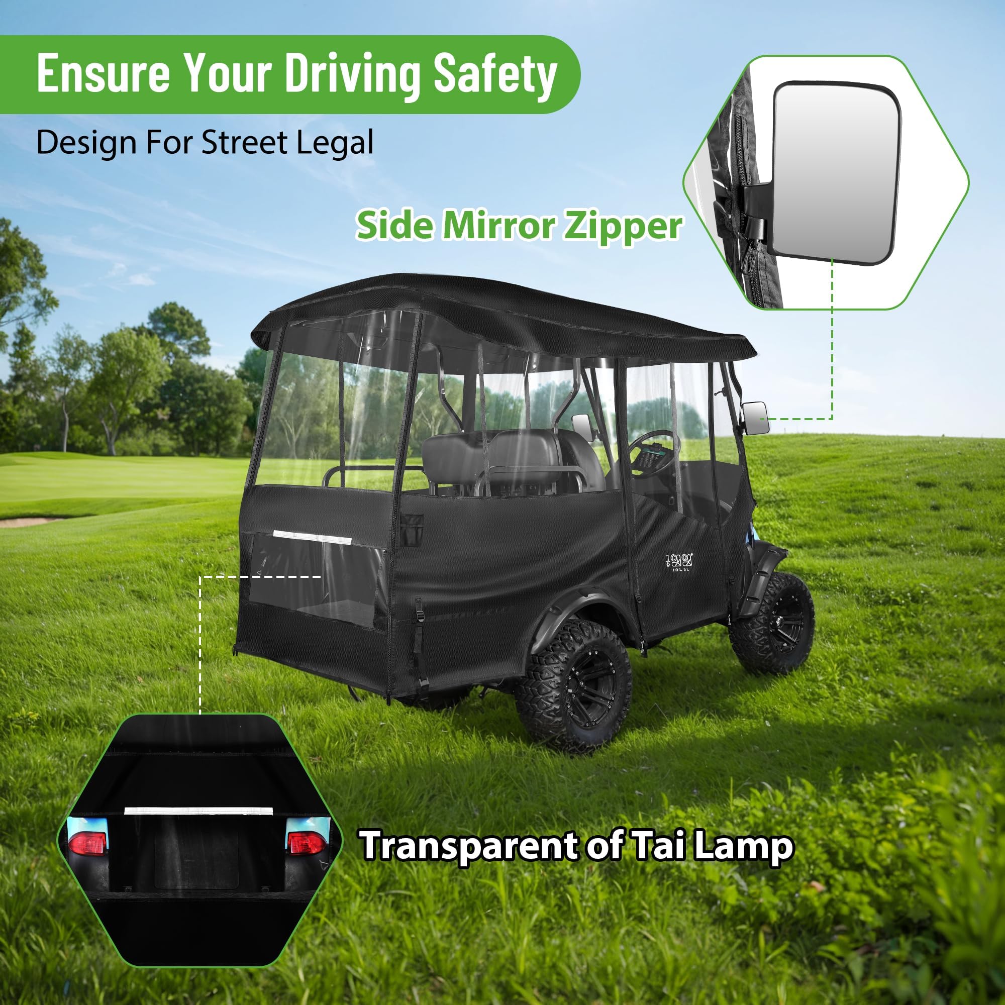 10L0L Universal Golfwagen-Gehäuse Kompatibel mit Yamaha, EZGO und Club Car Golf Cart Modellen, 4-Passagier Golf Cart Regenschutz Wasserdichtes 600D Material Winddicht Durchsichtig auf 4 Seiten