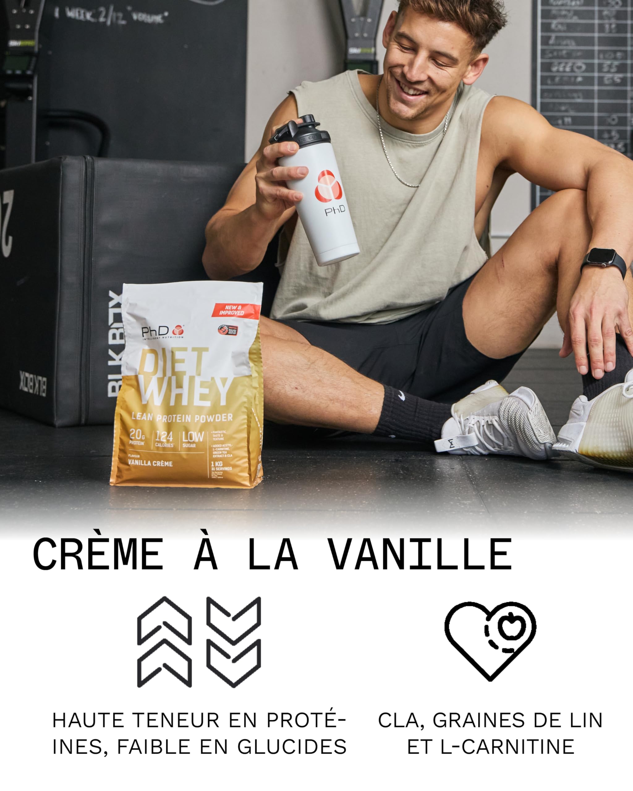 PhD Nutrition Diet Whey Protein Poudre 1kg Crème Vanille, Poudre protéinée peu calorique pour le soutien du régime, 16g de protéine par portion