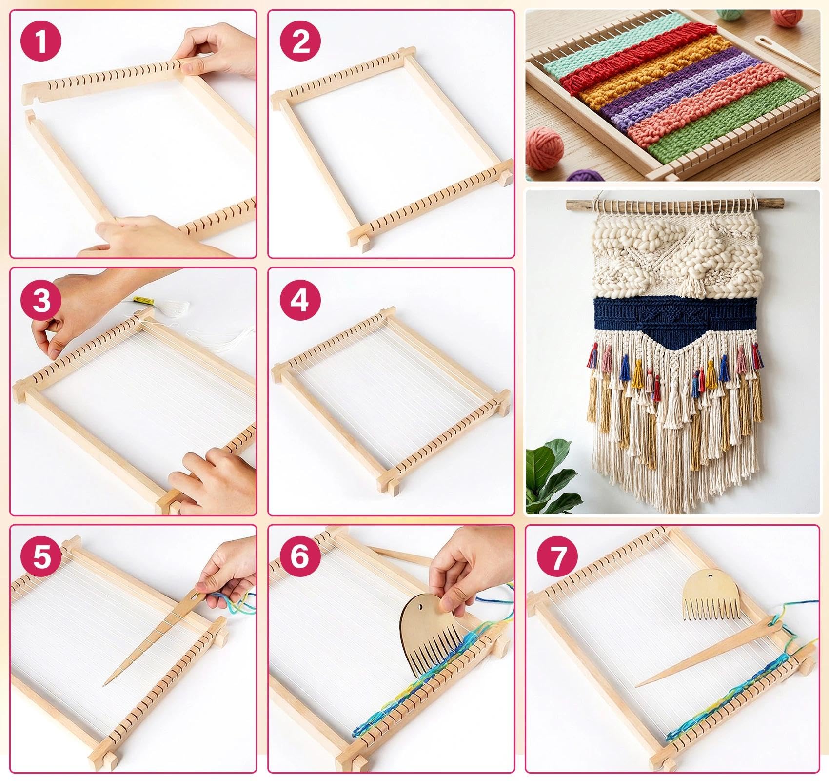 Homewit Cornice per bambini, 24 x 28 cm, grande, per bambini a partire dai 4 ai 6 8 anni, in legno, telaio a maglia, per principianti, per lavori a maglia, regalo per ragazze