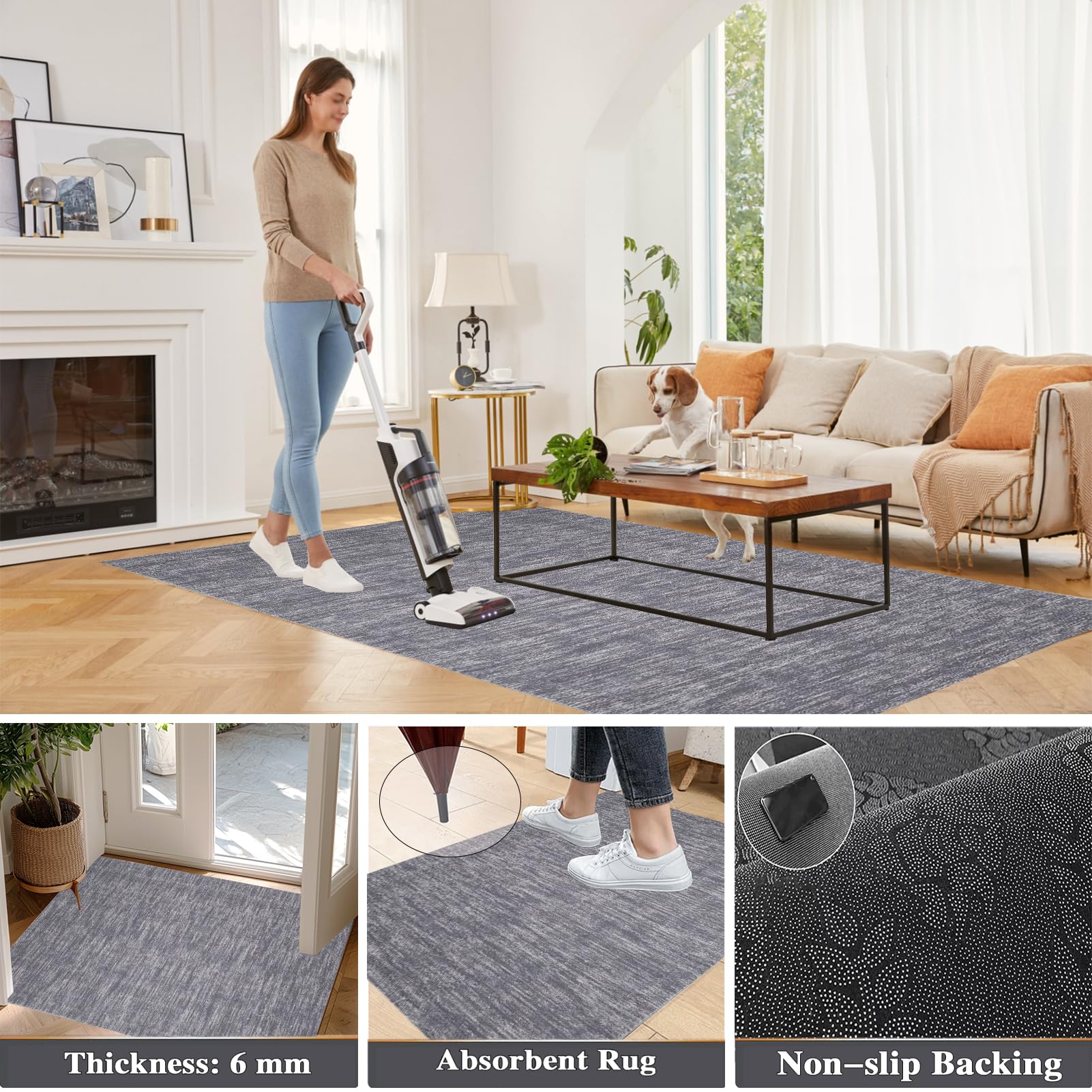 Tappeto passatoia per corridoio, 60 x 250 cm Grigio Tappeto Lavabile da Cucina, Alfombra de Entrada, Camera da Letto Alfombra de Pasarela de la Sala de Estar, Alfombra Corredor Lunga per Ingresso