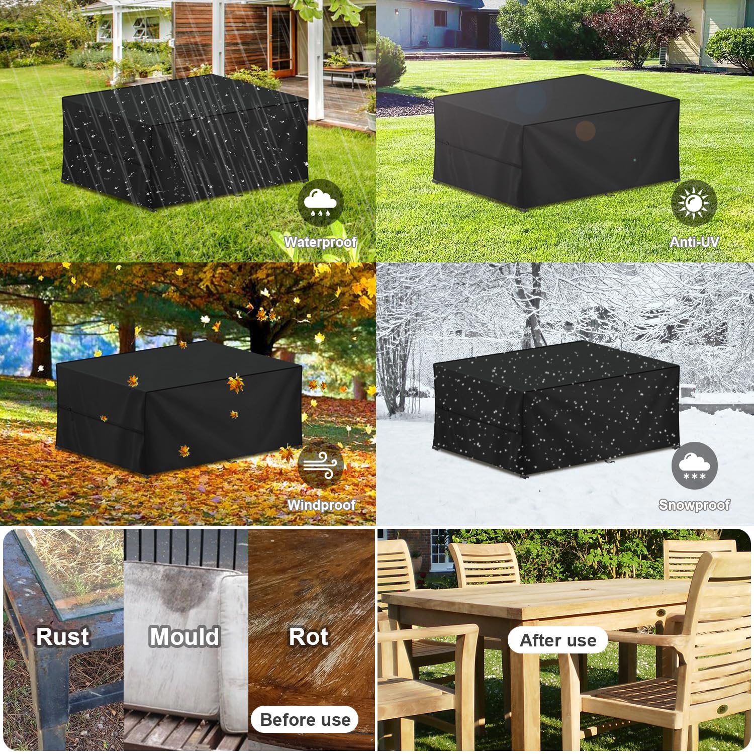 LAMUNI Copertura per Mobili da Giardino Impermeabili Copertura Tavolo da Giardino Rettangolare Telo Copritavolo da Giardino Tessuto Oxford 420D Copertura per Divano da Esterno, Anti-UV, 220x130x85cm