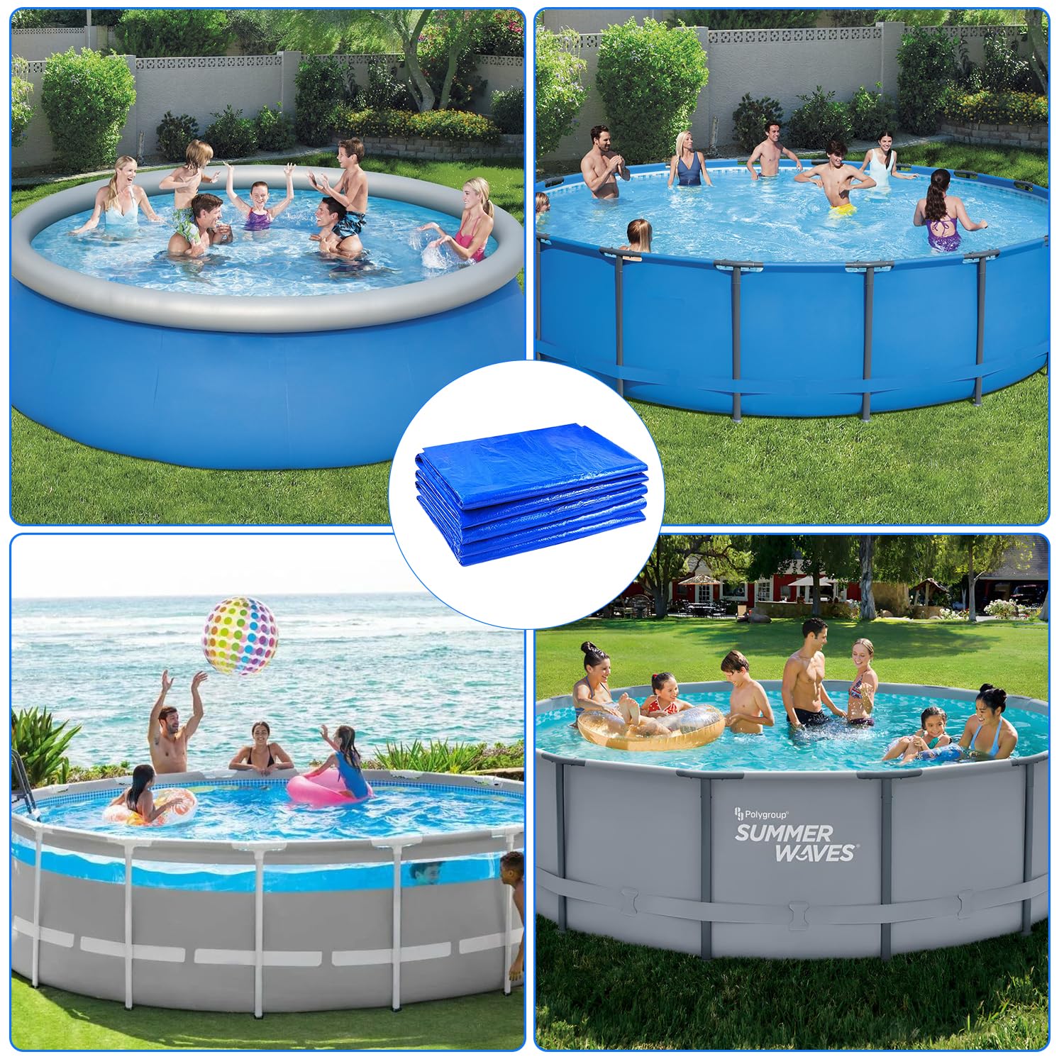 YumSur Bâche de sol de piscine, rectangulaire, 4,6 m, tapis de protection de sol pour extérieur, pliable, pour bateaux gonflables, pataugeoires