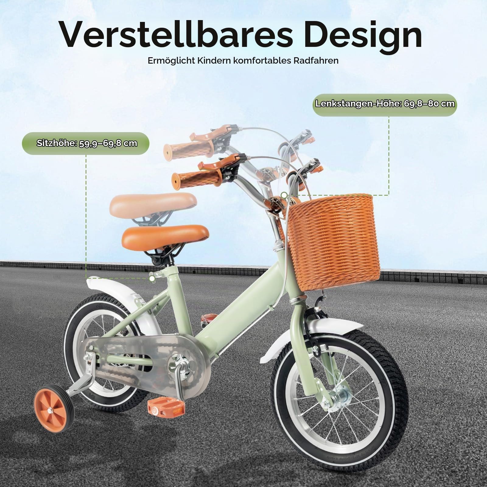 Fahrrad 12 Zoll, Kinderfahrrad Upgraded mit verstellbarem Sitz, Dualbremsen und Stützrädern, Trainingsfahrrad für Jungen & Mädchen, Höhenverstellbarer, Geeignet für Anfänger Fahrer