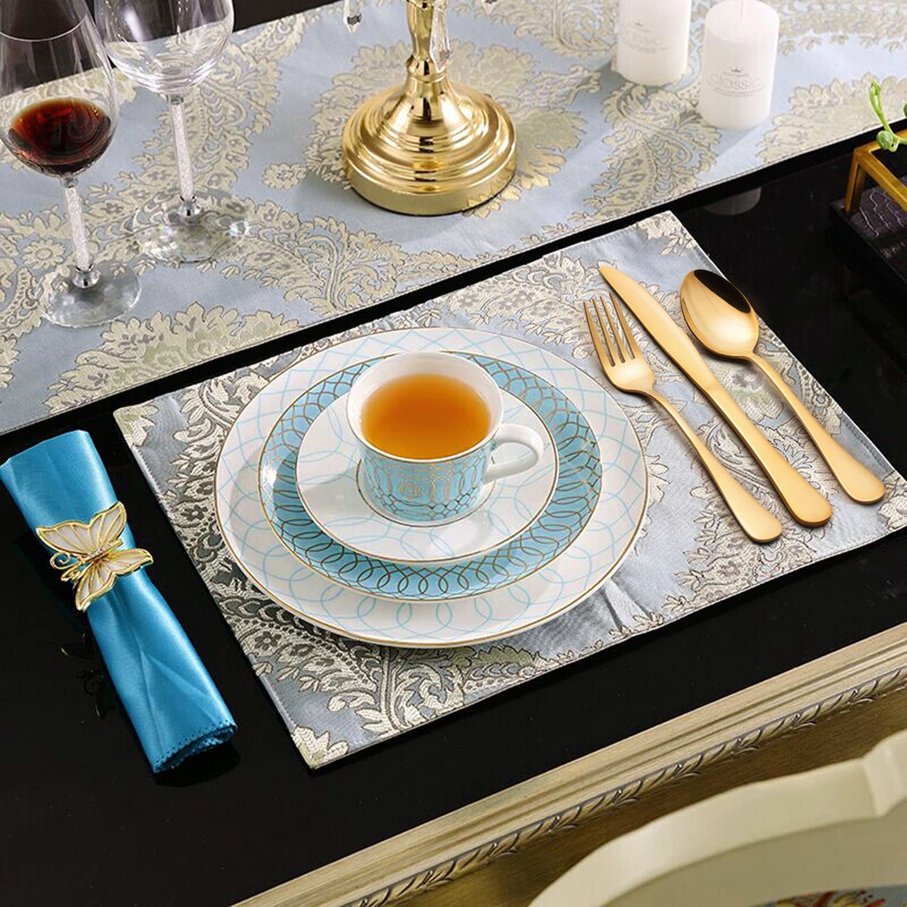 Juego de 60 cubiertos de oro de LIANYU para 12 cubiertos de oro, ideal para el hogar, boda, fiesta, lavavajillas