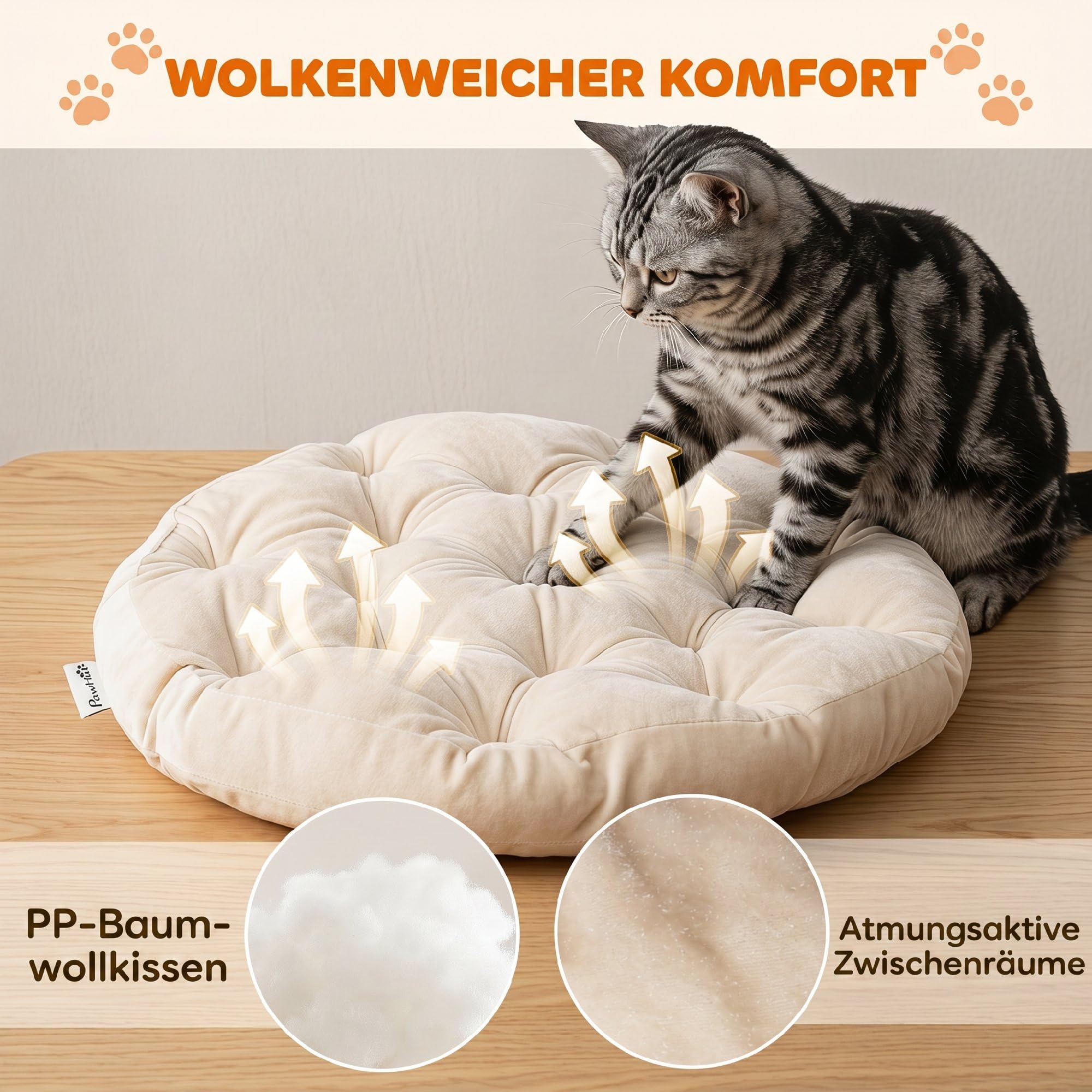 PawHut Legowisko i kryjówka dla kota do 10 kg 50x50x25 cm Jasnobrązowe | Zdejmowana poduszka, koszyk, domek, rattan