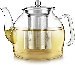 Teabloom Dublin Glass Teapot – Fine Borosilicate Glass – Stovetop and Microwave Safe – Removable Stainless Infuser – Ideal for Loose Leaf Tea – Large Capacity – 40 oz. / 1200 ml (4-5 Cups)