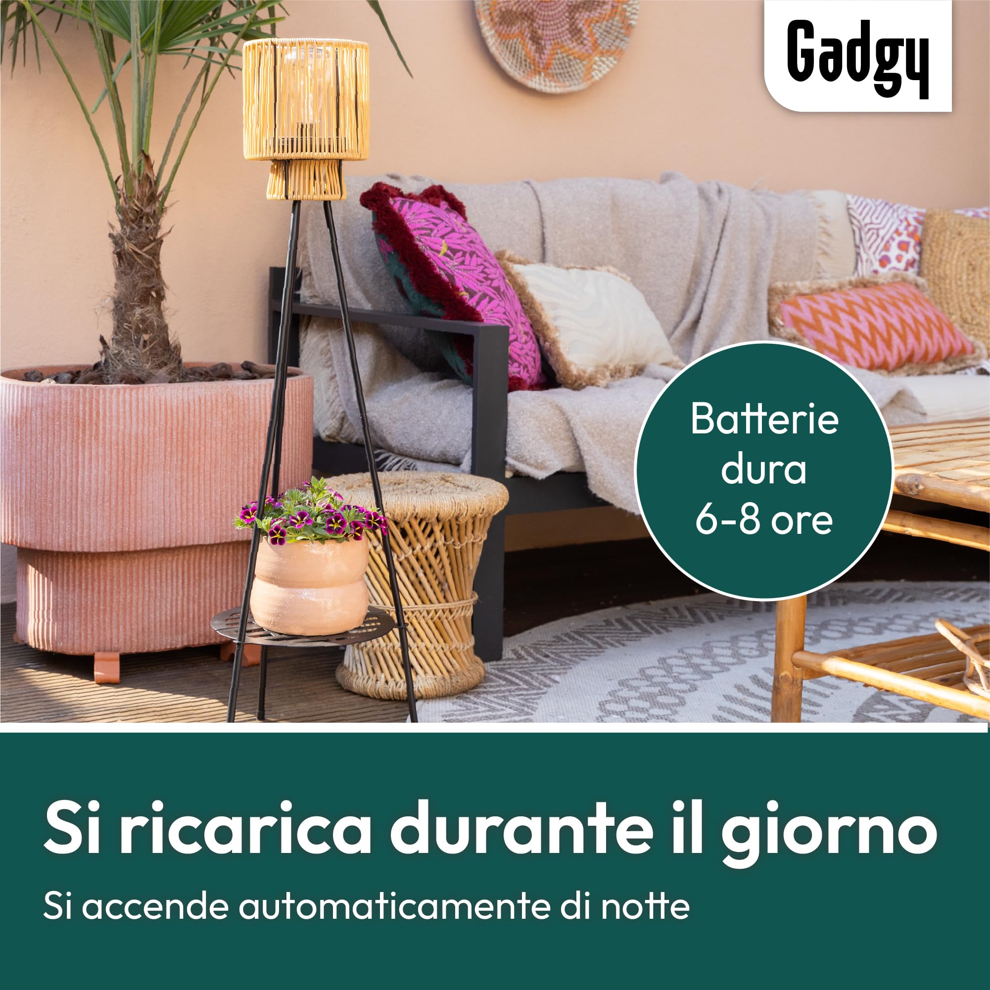 Gadgy Lampada da Terra Solare da Esterno con Portafiori | Lampada LED Impermeabile per Giardino, Balcone o Terrazza | Illuminazione Sostenibile con Treppiede Design
