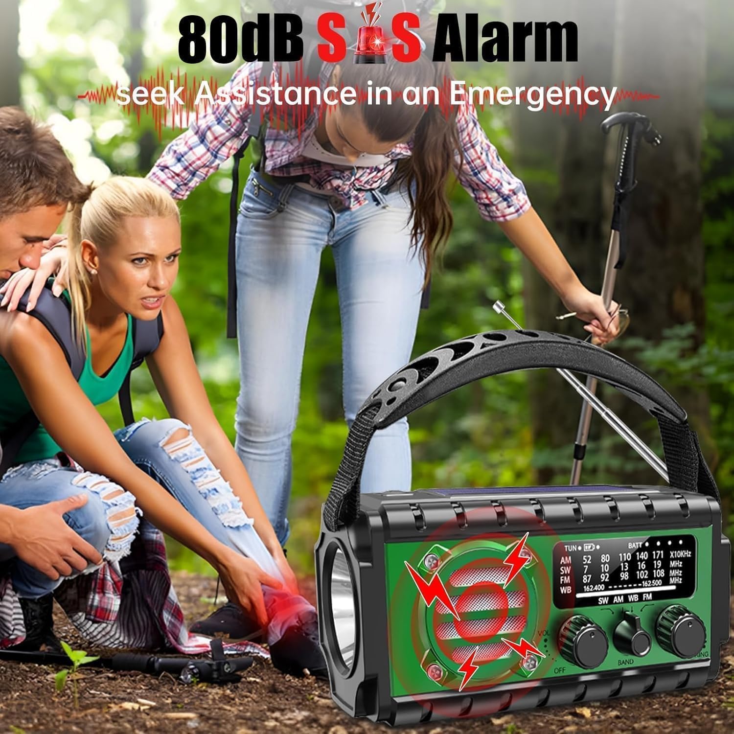 Radio Solar Portátil de 20000 mAh, Radio de Emergencia con Manivela, SW/Am/FM con Dinamo, Batería Externa Recargable, Linterna LED, Luz de Lectura LED, Alarma SOS