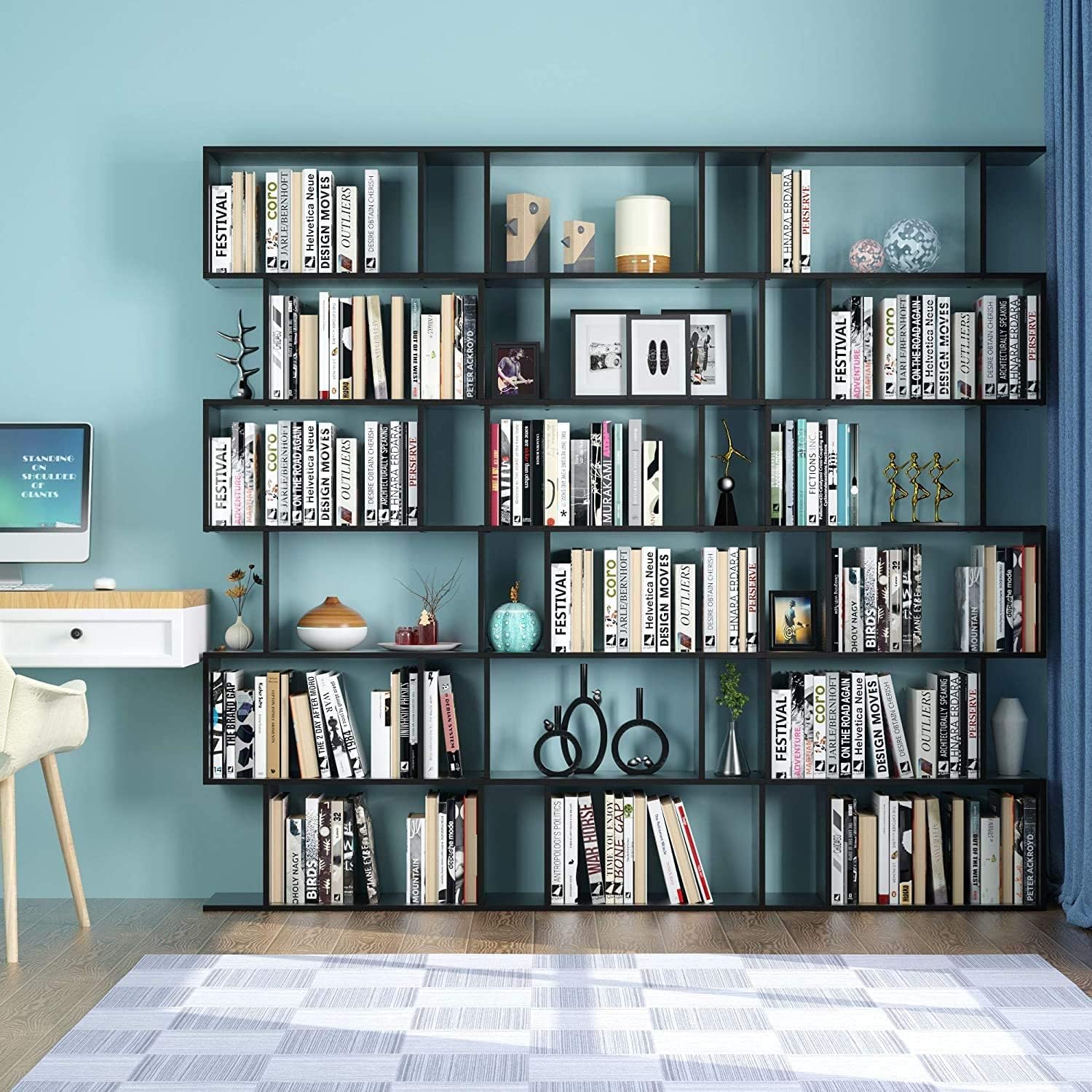 Libreria A Forma Di S RELAX4LIFE | 5 Ripiani A Gradini | Autonoma Con Kit Antiribaltamento | 80x22x100 Cm | Bianco/Nero | Per Soggiorno E Ufficio
