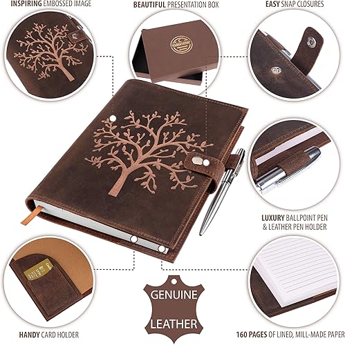 Miniatura 4 de moonster Cuaderno de cuero recargable forrado – Árbol de la vida en relieve, cuaderno de cuero genuino hecho a mano para hombres y mujeres con