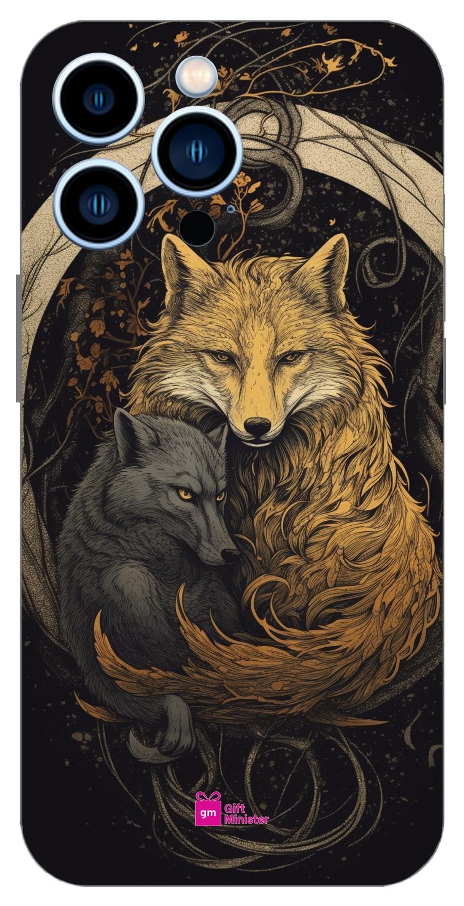 Gift Minister Soft Designer Mobile Case for Apple iPhone 13 Pro Back Cover Black - Drawing Wolf Snake Holding Infinity Symbol Inscription Gold Gray Limited Range Raw Finished Nets 1Pcs 1701F