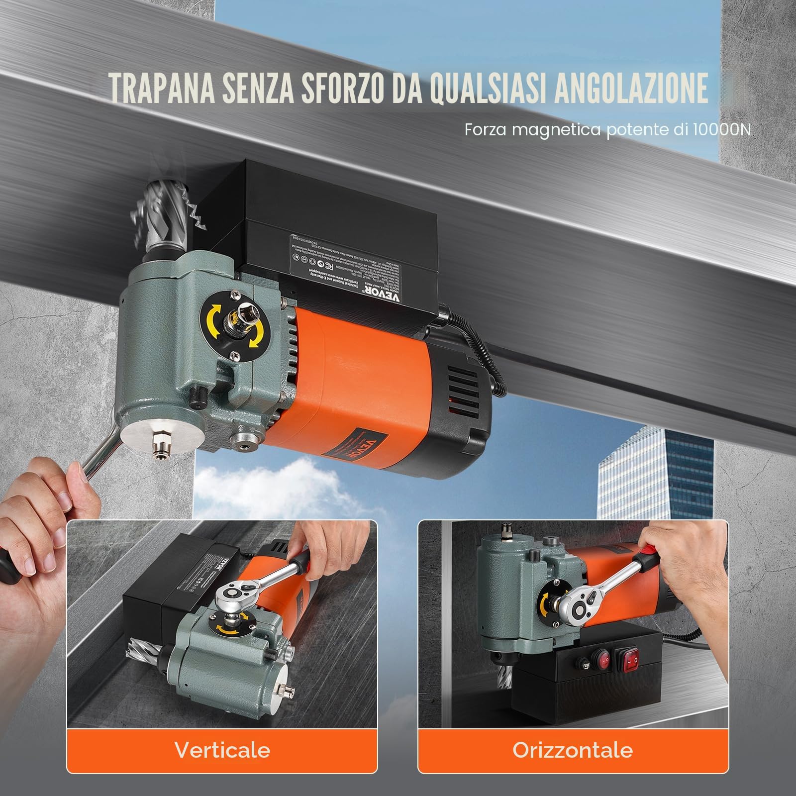 VEVOR Trapano Magnetico da 1300 W, Trapano Magnetico Portatile Leggero con Dispositivo di Raffreddamento Protezione da Sovraccarico, Pressa Magnetica per Installazione di Attrezzature, Industriale