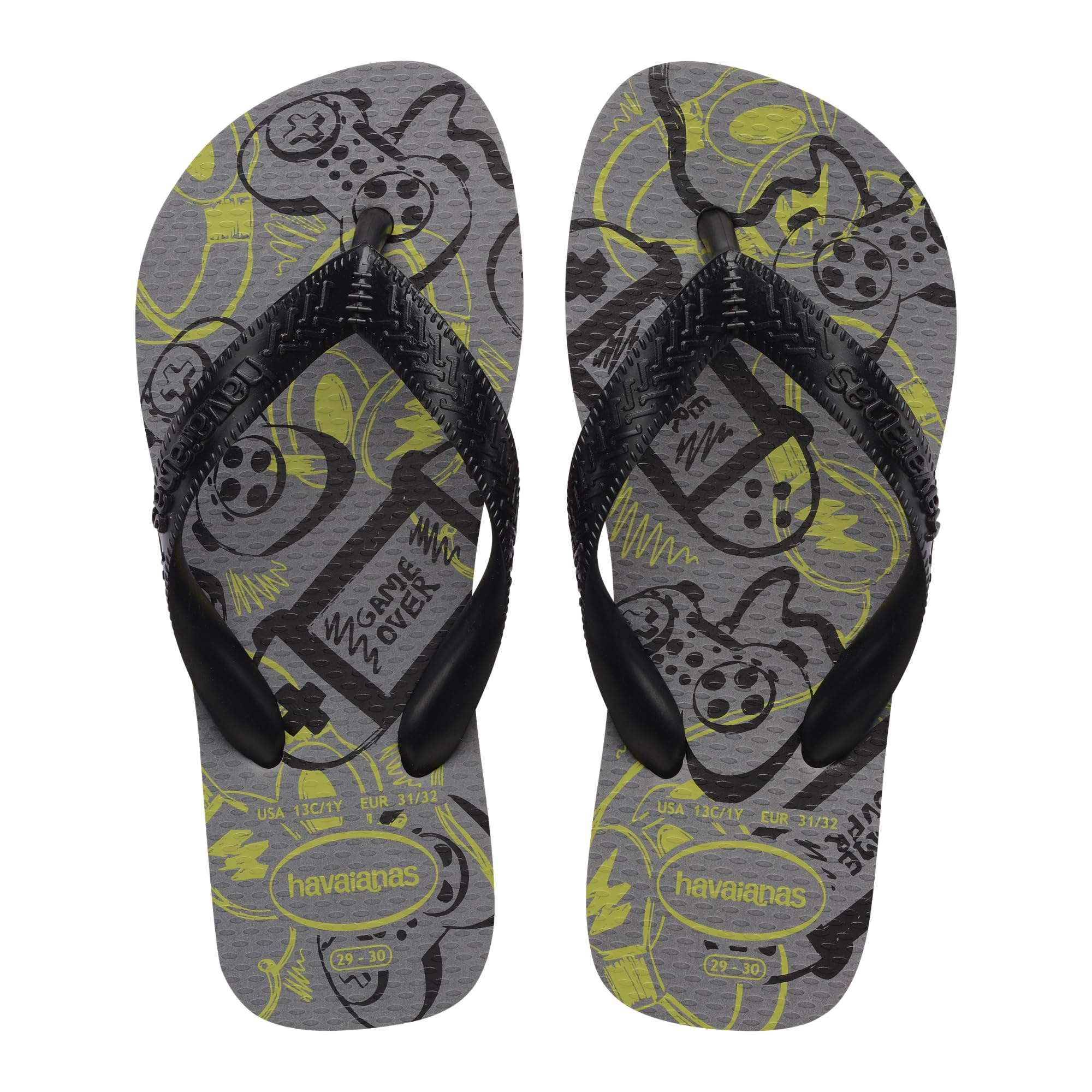 Havaianas Kids Athletic Boys FlipFlop Steel Grey/Citrus Yellow 12/13 UK Child