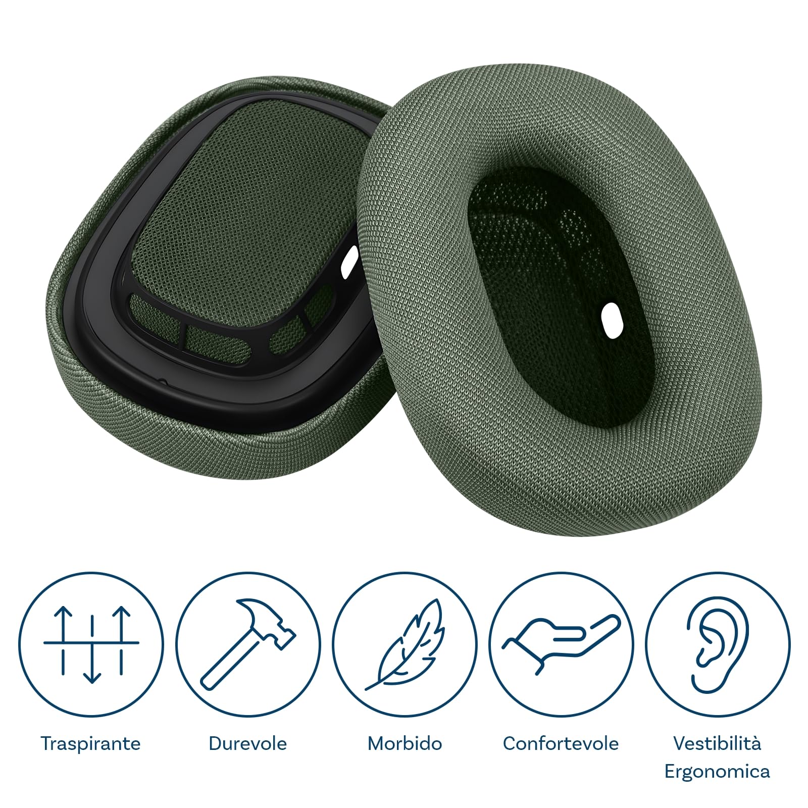 Cuscinetti Auricolari di Ricambio per AirPods Max Cuffie di MMOBIEL - Premium - Memory Foam e Mesh Fabric Cuscinetti Cuffie con Strato di Silicone - Padiglioni – Verde