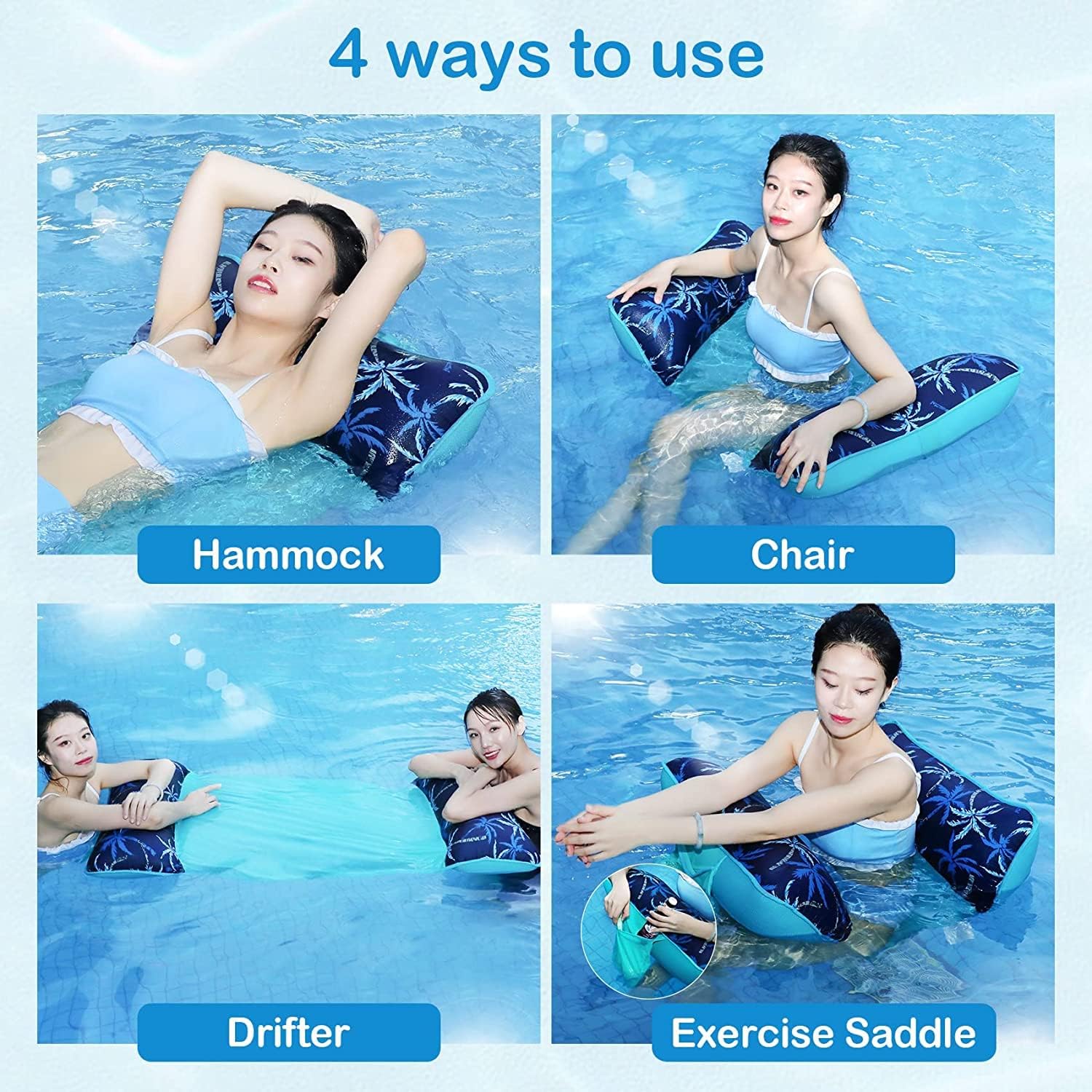 Pool Hammock,Inflatable Water Hammock for Adult, Fabric Mesh Floating up to 300 LBS Heavy Duty, XL Lake Floats with Drink Bag, Inflatable Pool Lounger, 5-in-1 Multi-Purpose Water Toys