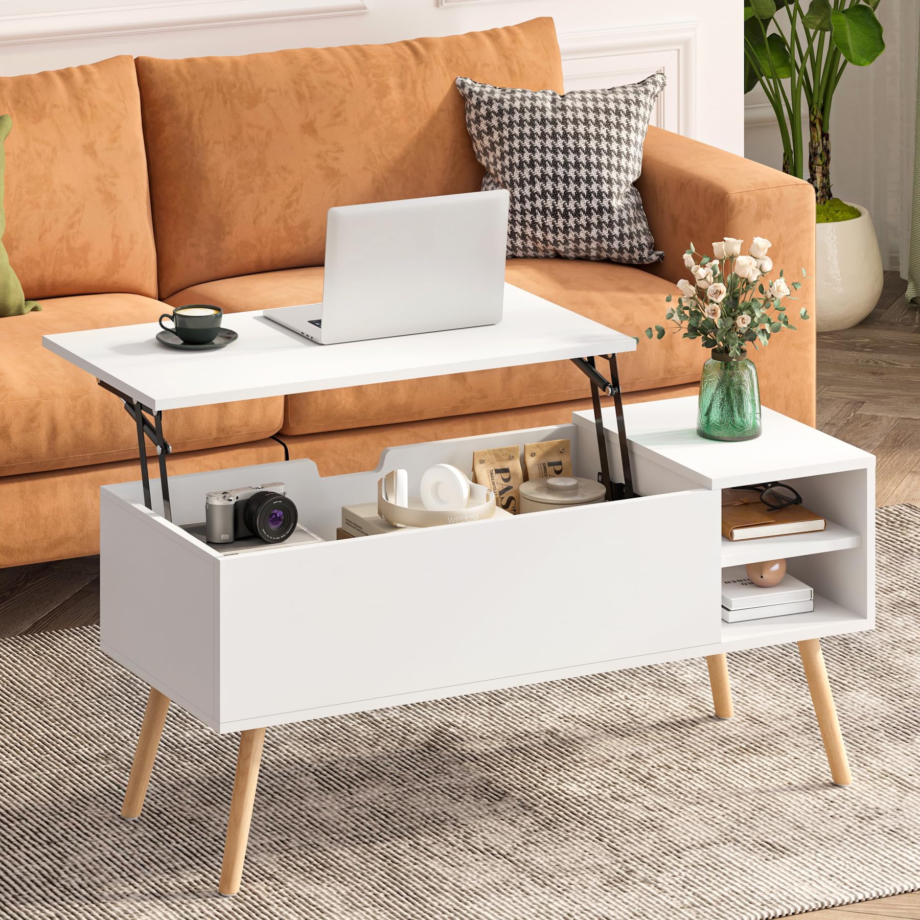 HaiQiwawo Lift Top Coffee Table, White Coffee Table with Storage, for