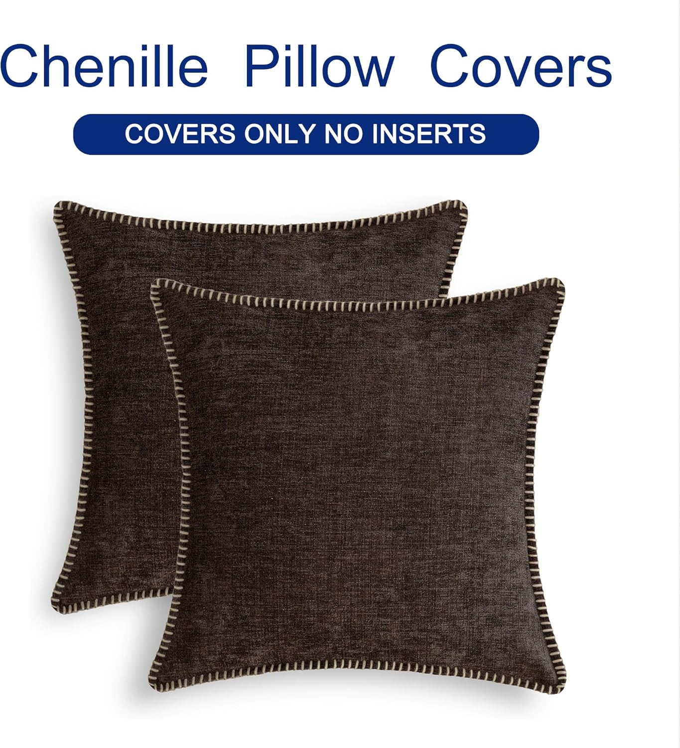 CaliTime Throw Pillow Covers Decorative 16 X 16 Inches Pack of 2 Cotton Thread Stitching Edges Solid Dyed Soft Chenille Cushion Cases for Couch Sofa Bed Living Room Farmhouse Coffee - Image 6