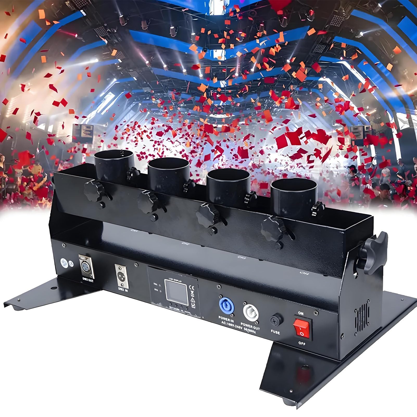 éLectrique Canon à Confettis à 4 Coups, Machine à Confettis Professionnelle, avec TéLéCommande, pour DJ FêTe DiscothèQue Mariage ScèNe.