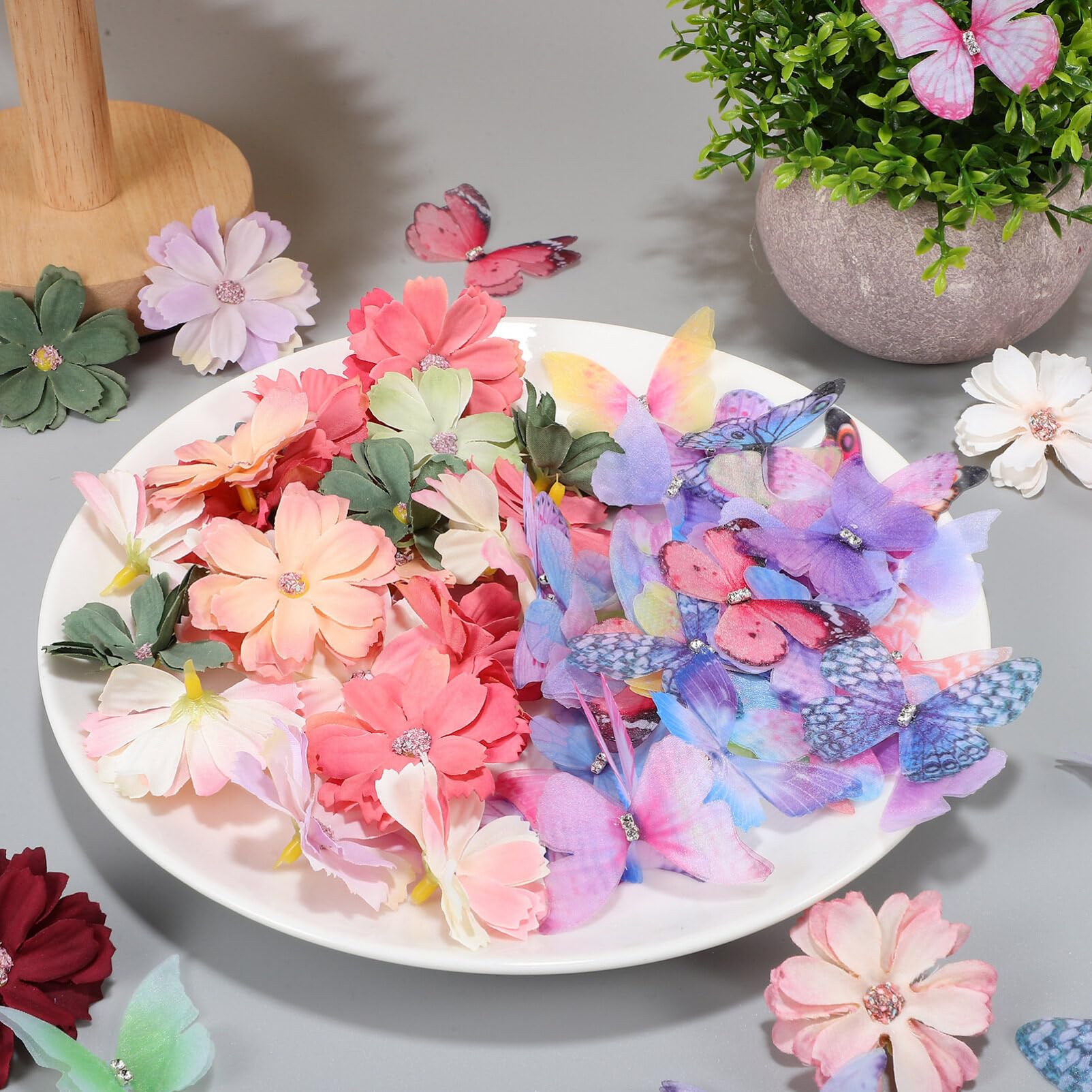 300 Stück Mini-Blumenköpfe Aus Seide – Mix Aus Rosen, Gänseblümchen, Sonnenblumen Für DIY, Hochzeit, Haar-Deko (bunte Farben)