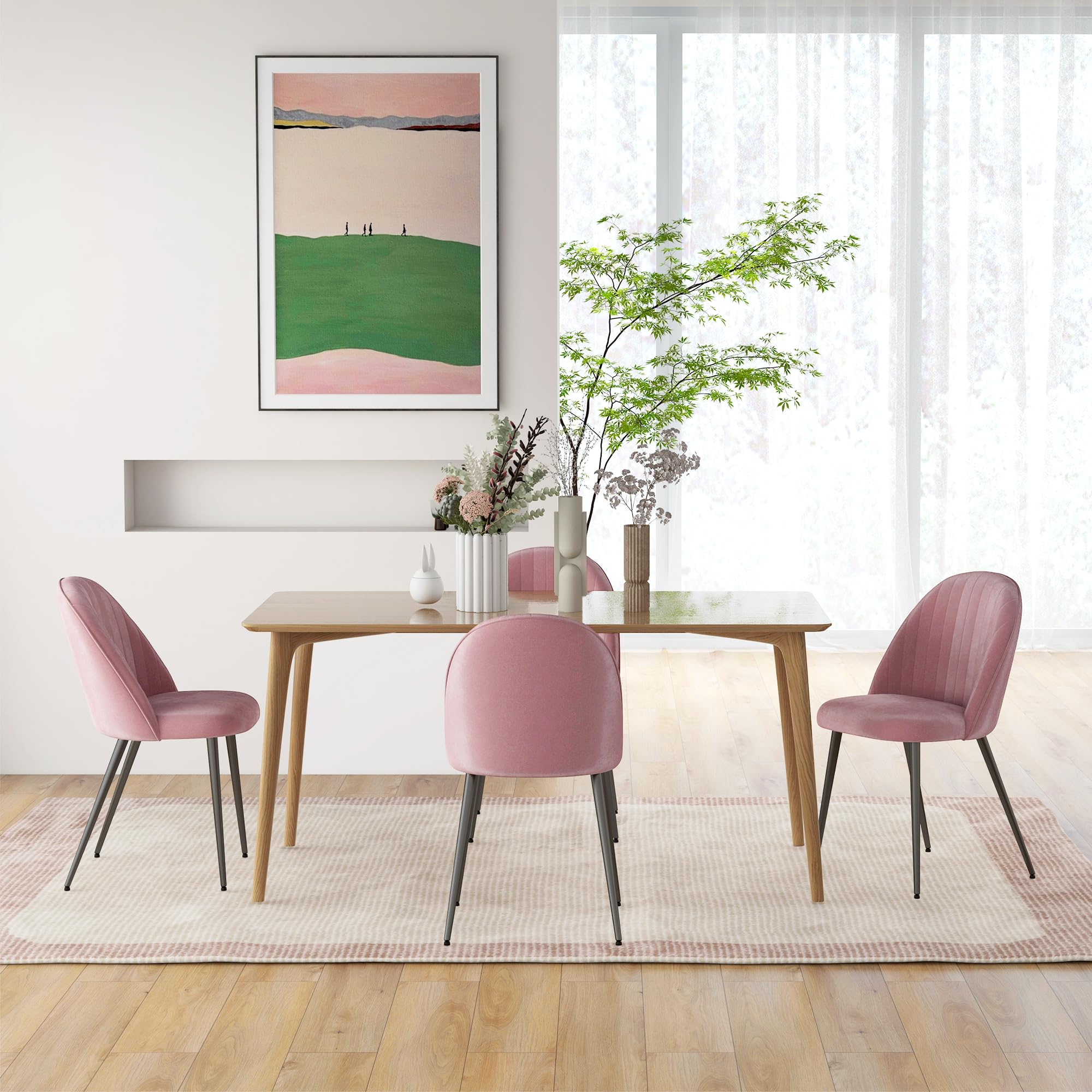 HOMCOM Pack de 4 Sillas de Comedor Modernas Sillas de Cocina Tapizada en Terciopelo con Respaldo Alto y Patas de Acero para Sala de Estar 50x52x83 cm Rosa Palo