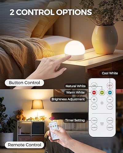 Miniatura 8 de Bombillas recargables con control remoto, paquete de 2 unidades, bombillas con temporizador y 3 temperaturas de color, bombilla LED inalámbrica