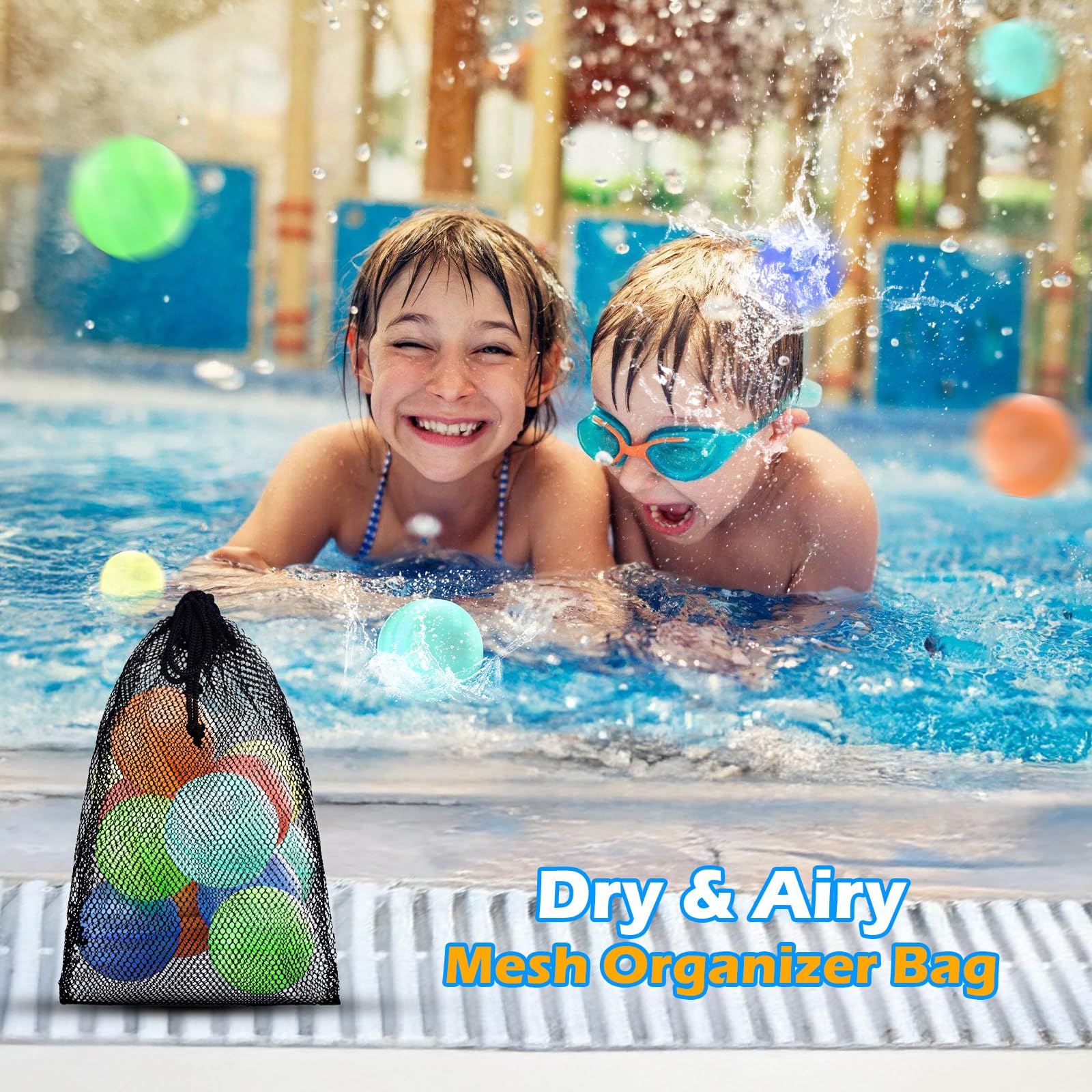 CloudValley Reusable Water Balloons, 12 Pcs Non-Magnet Self-Sealed Quick Fill Silicone Splash Bomb Beach Toys with Mesh Bag - Image 3