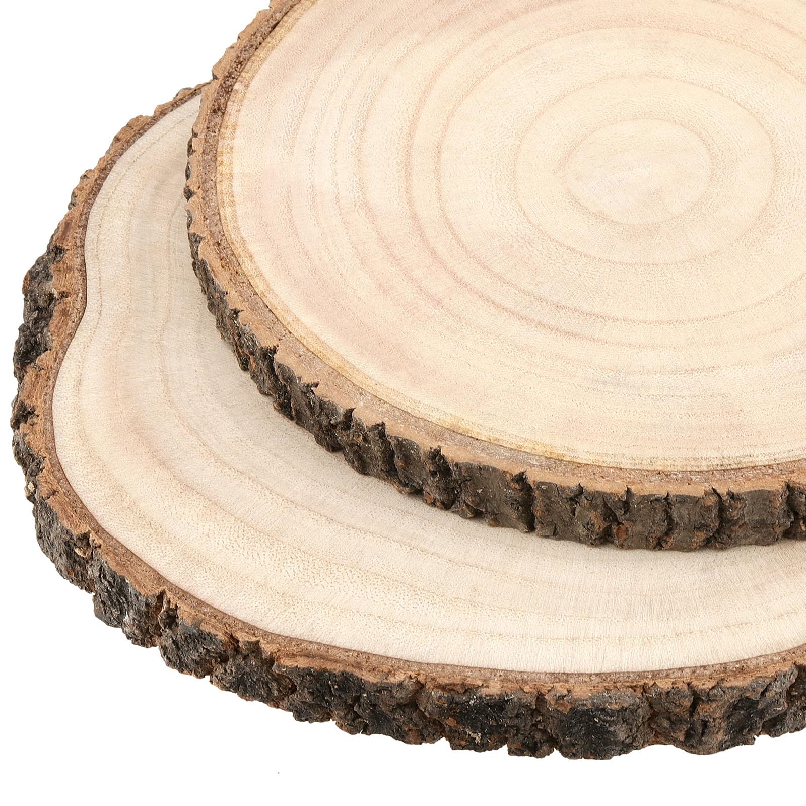 MUKLEI 6 Stück 20,3 - 22,9 cm Holzscheiben, unlackierte Naturholzscheiben mit Baumrinde, runde Holzscheiben für Hochzeit, Tischdekoration, Basteln, Partys, DIY-Projekte