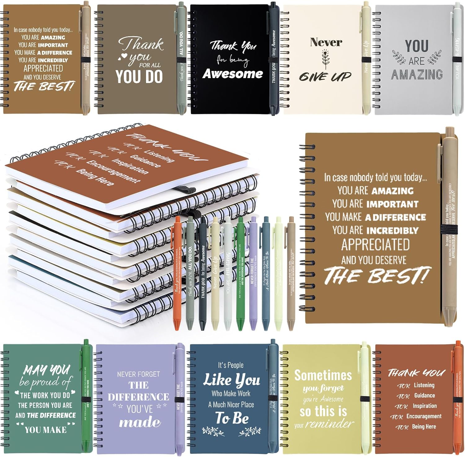 30 Sets/60 Pcs Employee Appreciation Gifts Bulk – Inspirational Notebooks with Motivational Pens, Small Notepads for Coworkers, Office Staff, Team, Volunteer, Nurse, Teachers, Housekeeping (Boho)