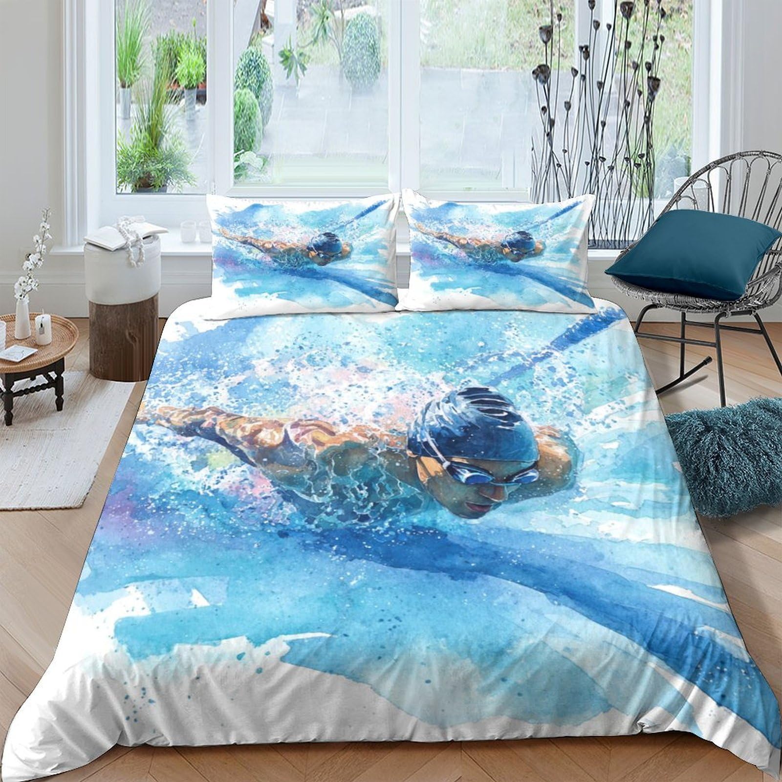 Ctjqhvkz Style-10 3D Printed Swimmer Pool Fitted Sheet Microfiber Soft Breathable Water Splash Bed Cover For Bedroom Dorm Decor Single（135X200cm）