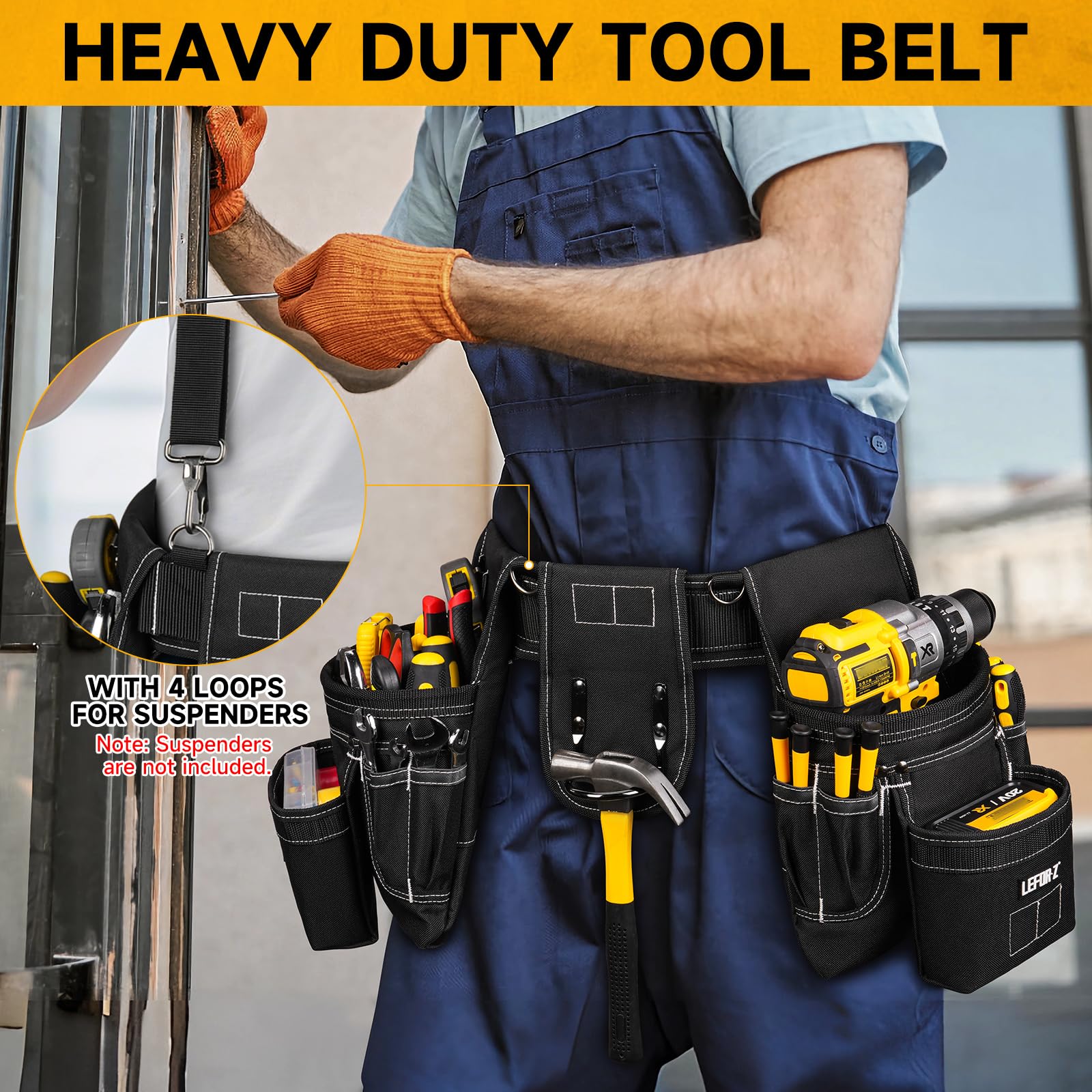 Ceinture porte Outils mit 27 Poches,Ceinture à Outils,Amovible Réglable Sac à Outils Magnétique avec 4 anneaux en D,Rembourrée Robuste pour Hommes,électriciens,Charpentiers,Ouvriers du Bâtiment,Noir