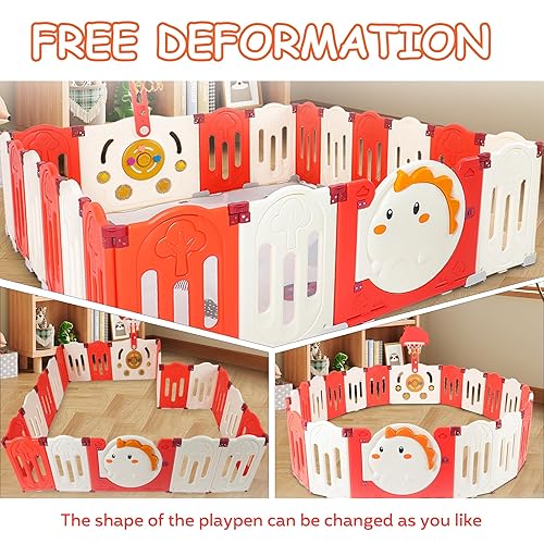 Miniatura 7 de FAHKNS Corralito para bebés de 18 paneles, plegable sin costuras ajustable con alfombra, equipado con cerradura de puerta externa para seguridad en