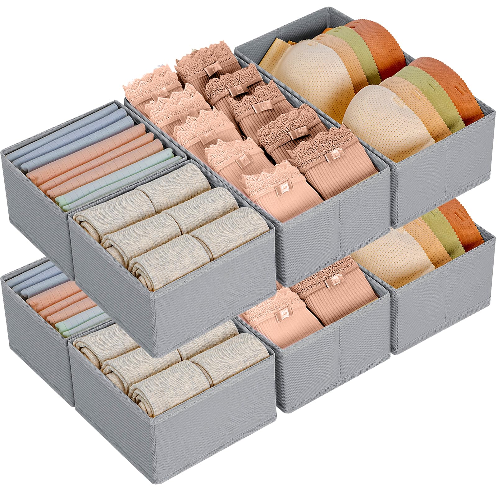 Homsorout Organizador de cajones plegable para armario, sistema de organización de cajones, 8 unidades, cajas de almacenamiento de tela de ropa interior, calcetines, corbatas, armario, gris