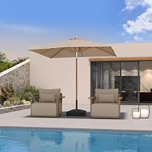 PURPLE LEAF Market Umbrella 8 FT Luxury Rope Pulley Lift Vented Top Beige