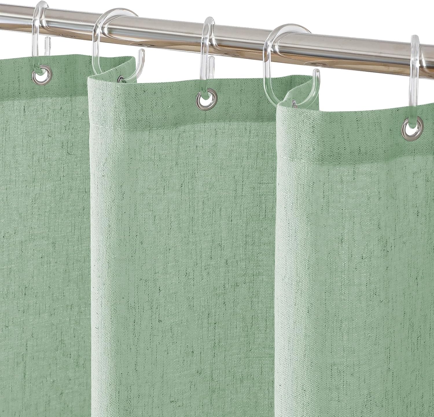 QiyI Linen Shower Curtain for Bathroom, Waterproof & Heavy Duty Fabric Shower Curtain Set with 12 Clear Hooks, Neutral Boho Farmhouse Decorative Cloth Bath Curtain, 72"x72", Sage Green