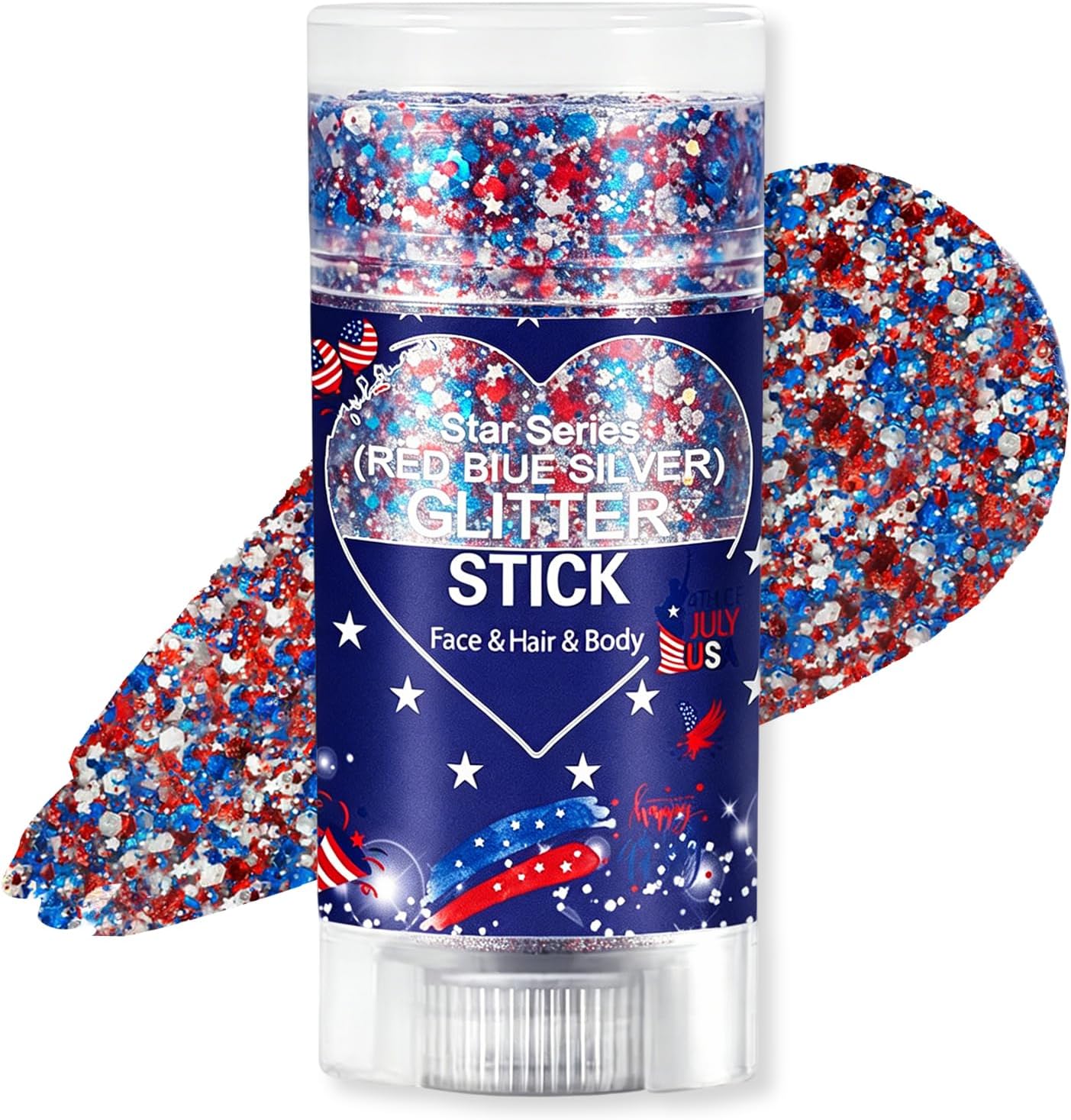 Scarman Patriotic Hair and Body Glitter Stick, USA Glitter Gel Makeup