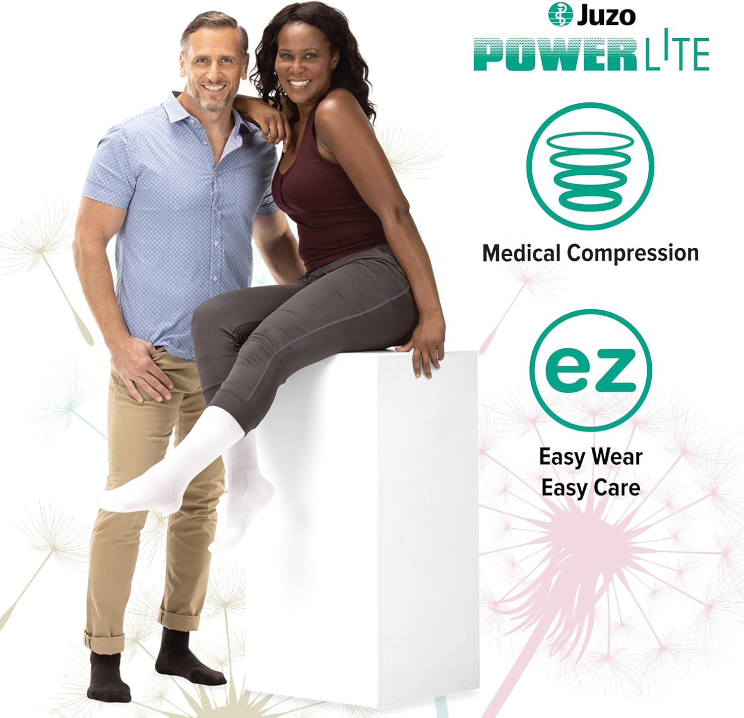 Juzo Power Lite, 2620, Knee-High, 15-20mmHg Compression Socks for Active Lifestyles - Men & Women, Small, White