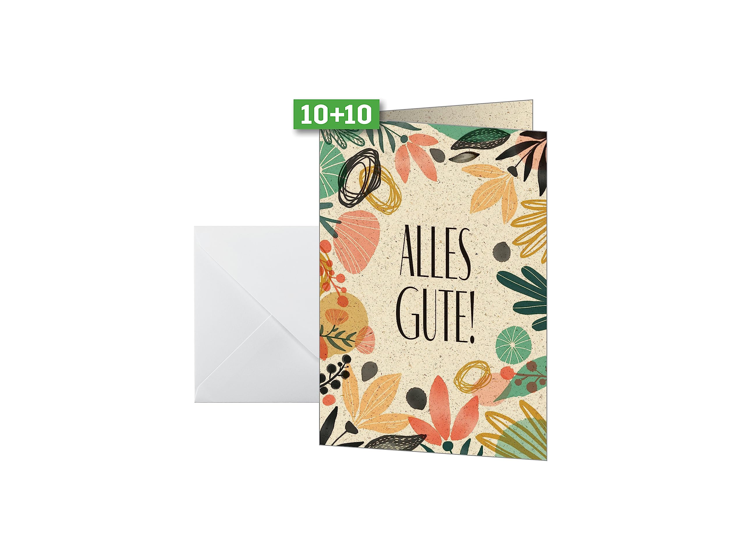 Sigel DS612 Greeting Cards Birthday Cards Alles Gute, A6, Set of 10 with Envelopes, Blank Card, Made from Sustainable Grass Paper, Ideal for Printing, Made from Sustainable Paper