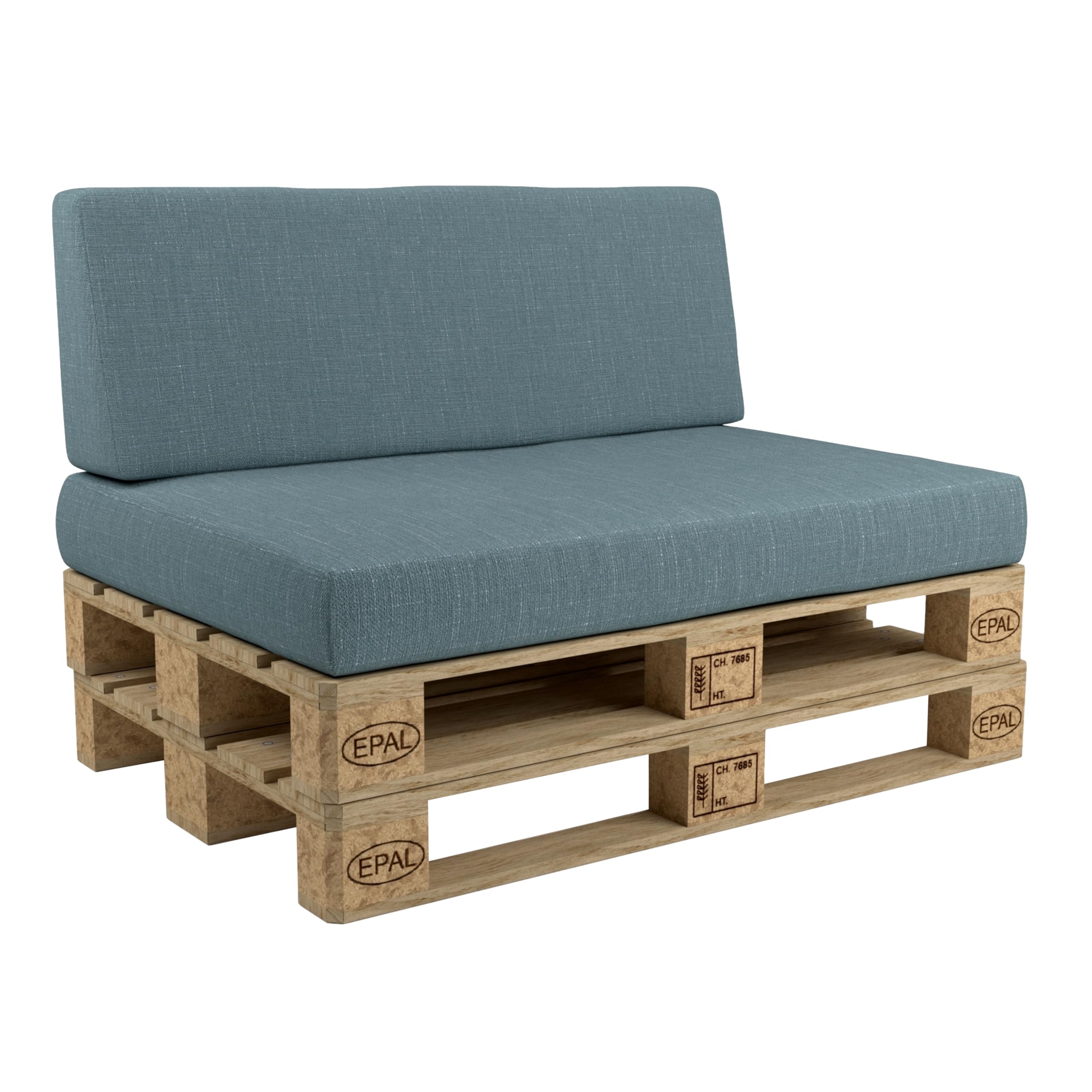 POKAR Housses pour Coussin pour Palettes Euro: 1x Assise 120x80cm + 1x Dossier 120x40cm, Bleu