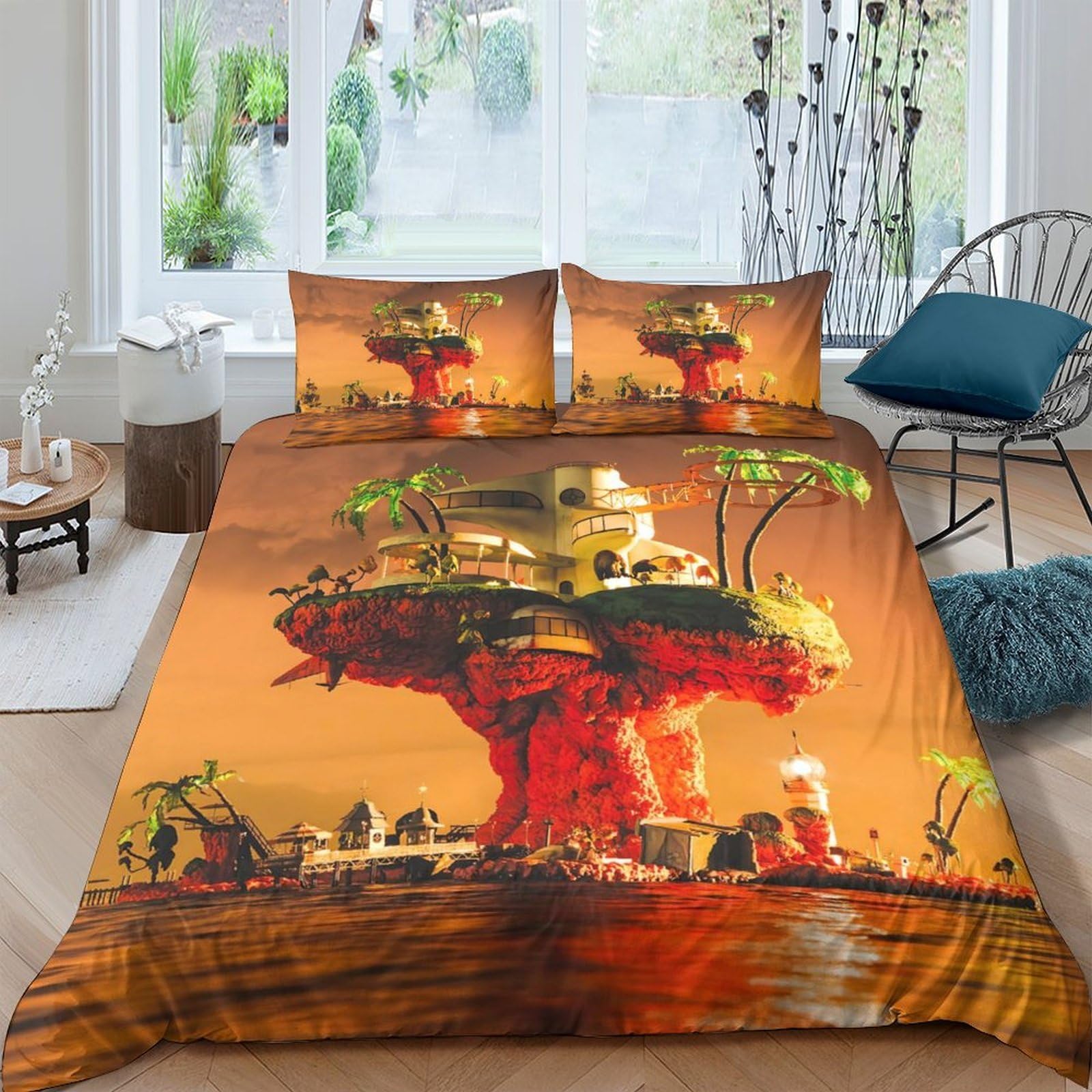 Ctjqhvkz Style-7 3D Printed Fantasy Treehouse Fitted Sheet Microfiber Orange Landscape Mattress Cover For Bedroom Guest Room Decor Single（135X200cm）