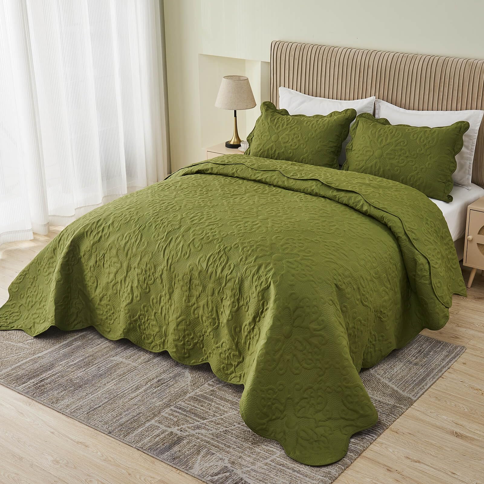 Cubrecamas King 128x120 verde para renovar el estilo de tu dormitorio principal