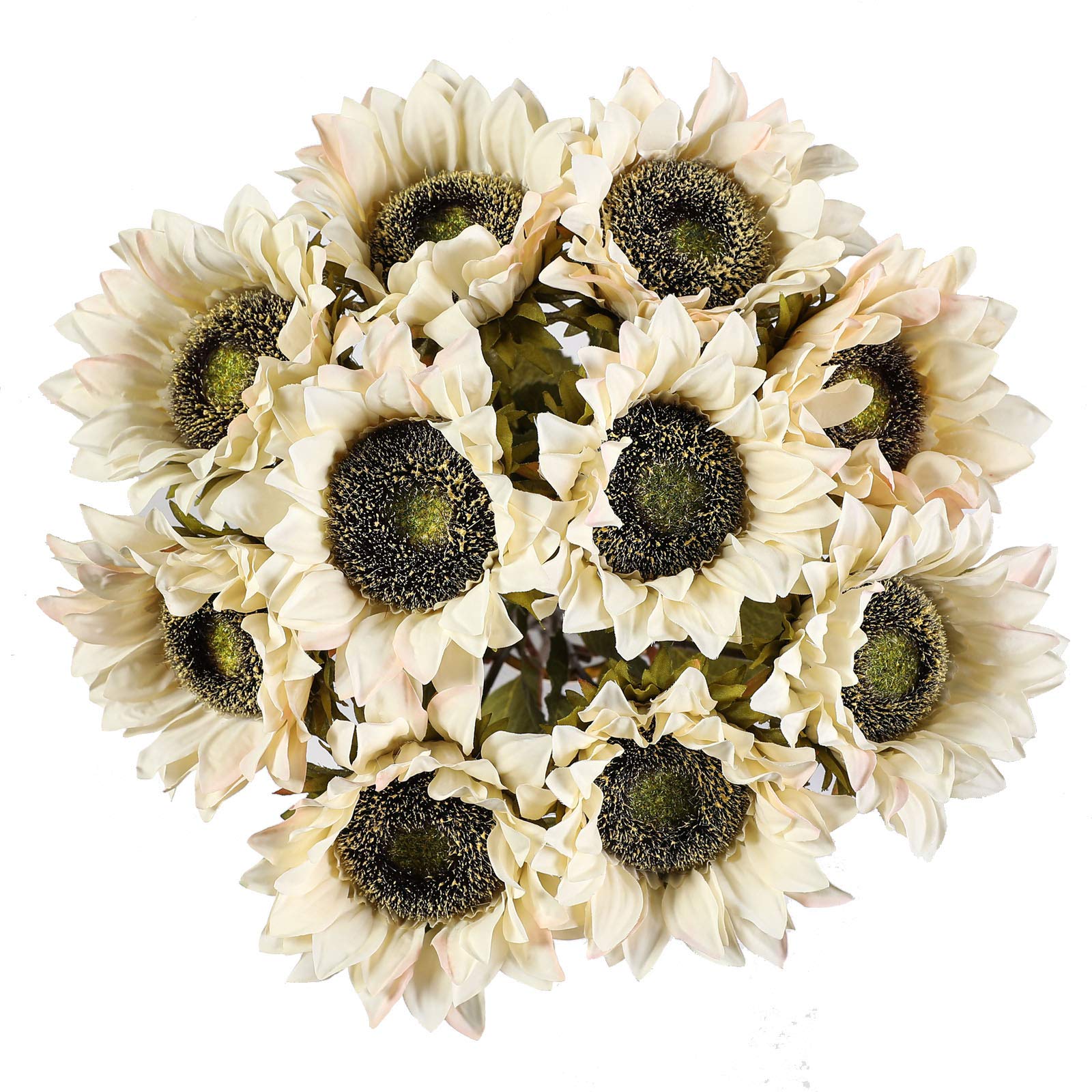 10 Pcs Artificial Sunflowers Long Stem Silk Fake Sunflower Large Fake Sunflower Decor for Home Wedding Party Decoration(White)